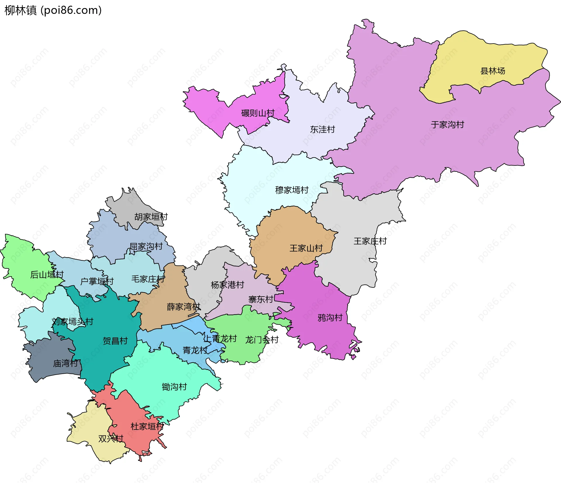 柳林镇边界地图(五级行政区划)