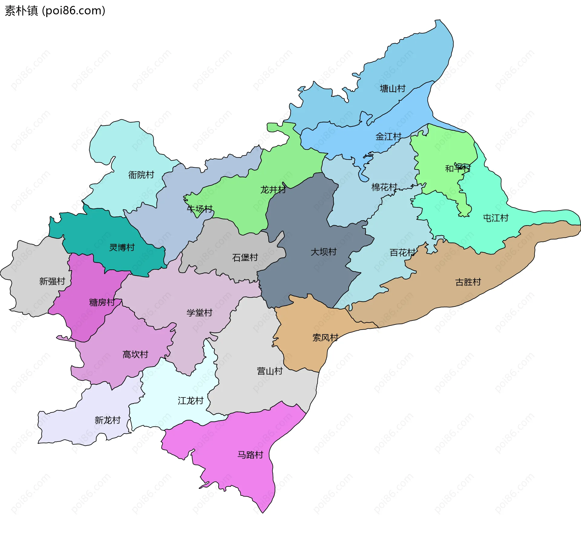 素朴镇边界地图(五级行政区划)
