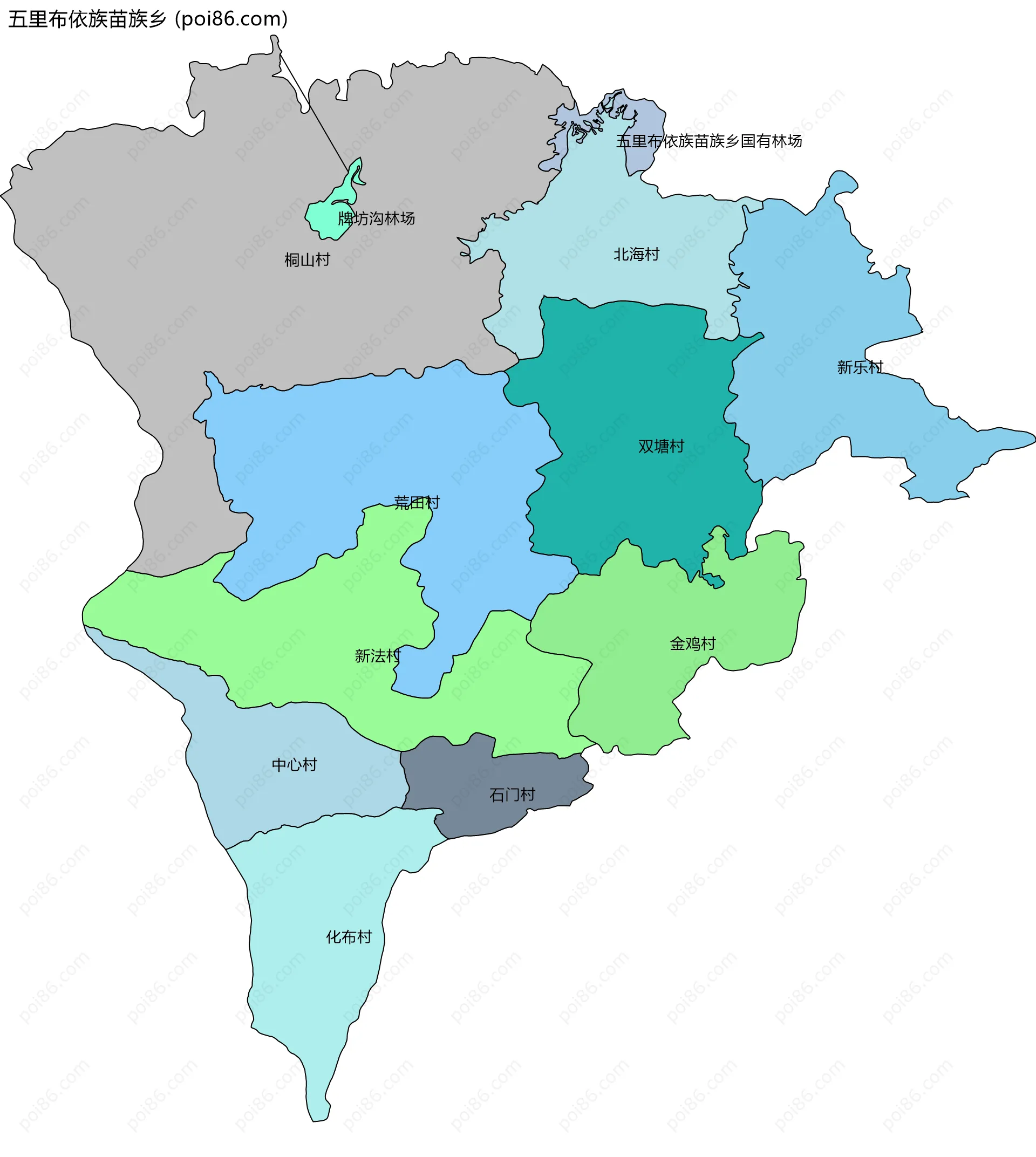 五里布依族苗族乡边界地图(五级行政区划)