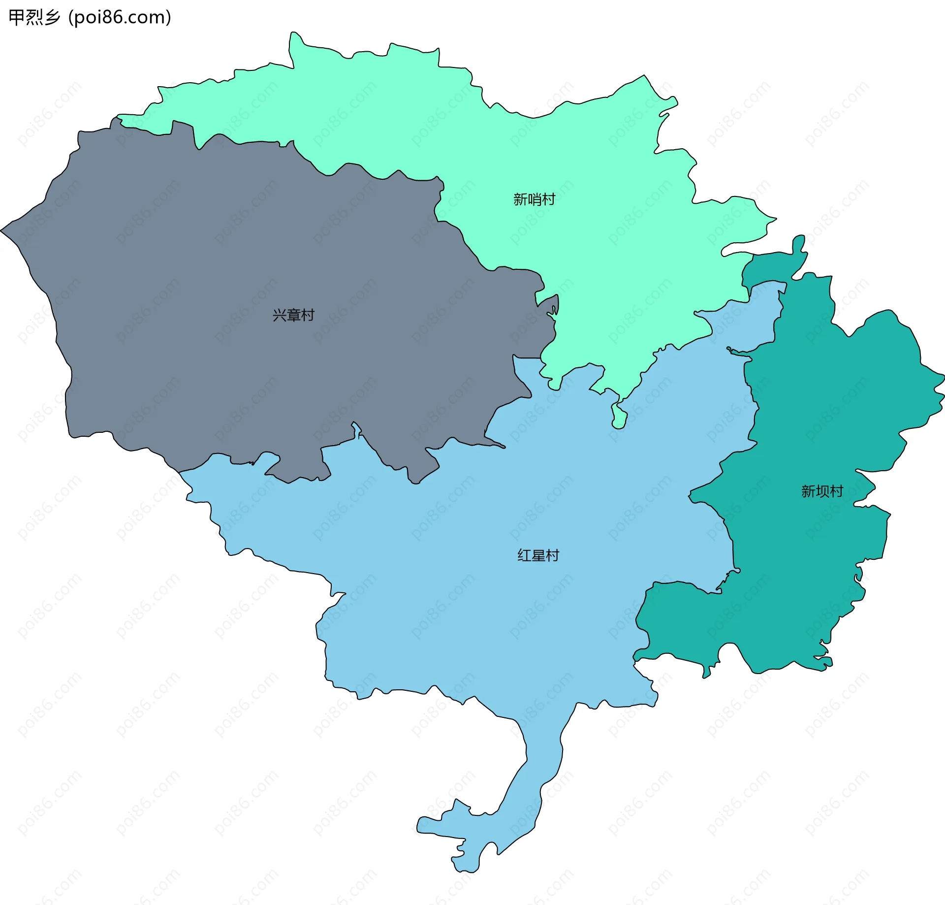 甲烈乡边界地图(五级行政区划)
