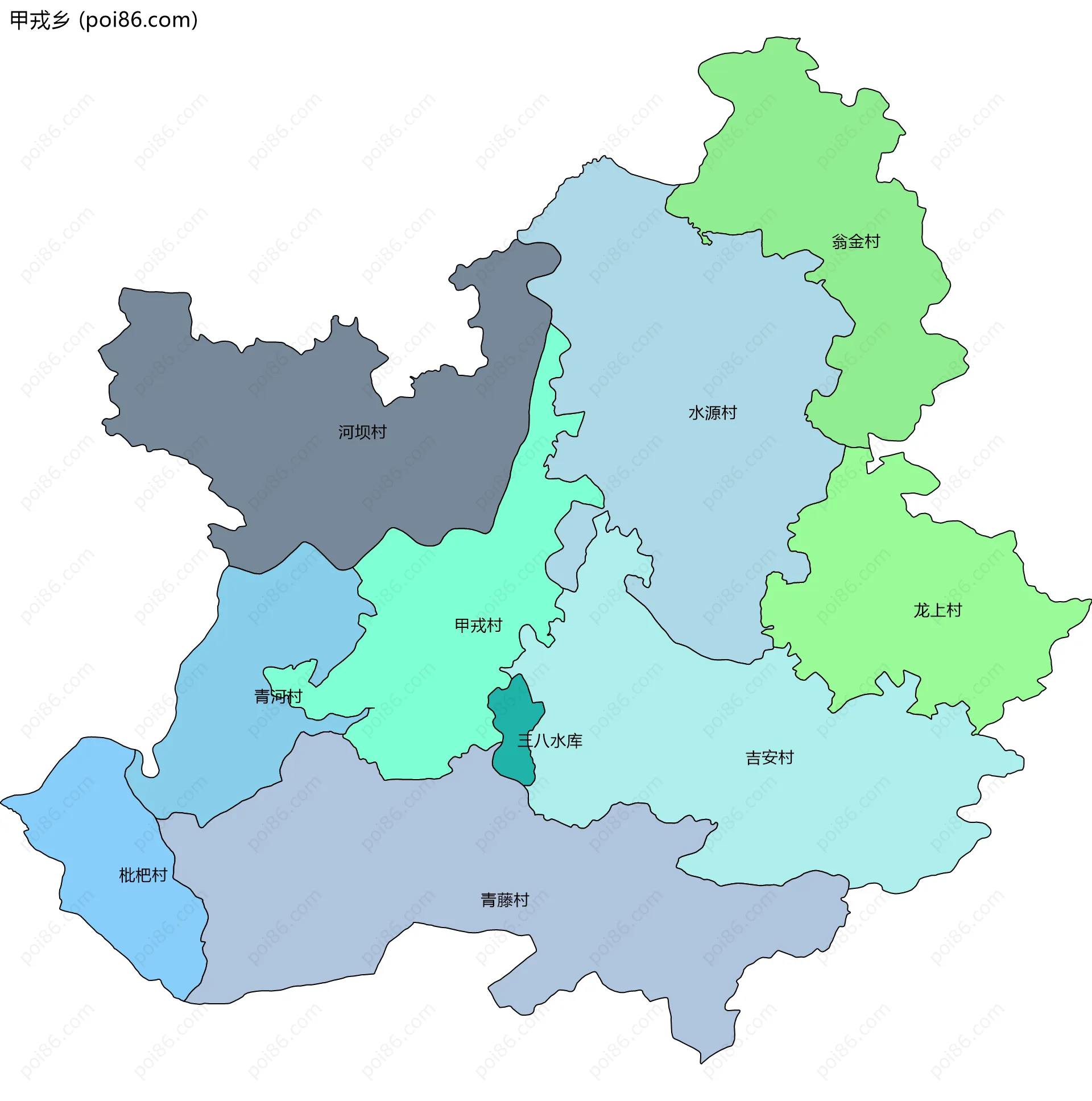 甲戎乡边界地图(五级行政区划)