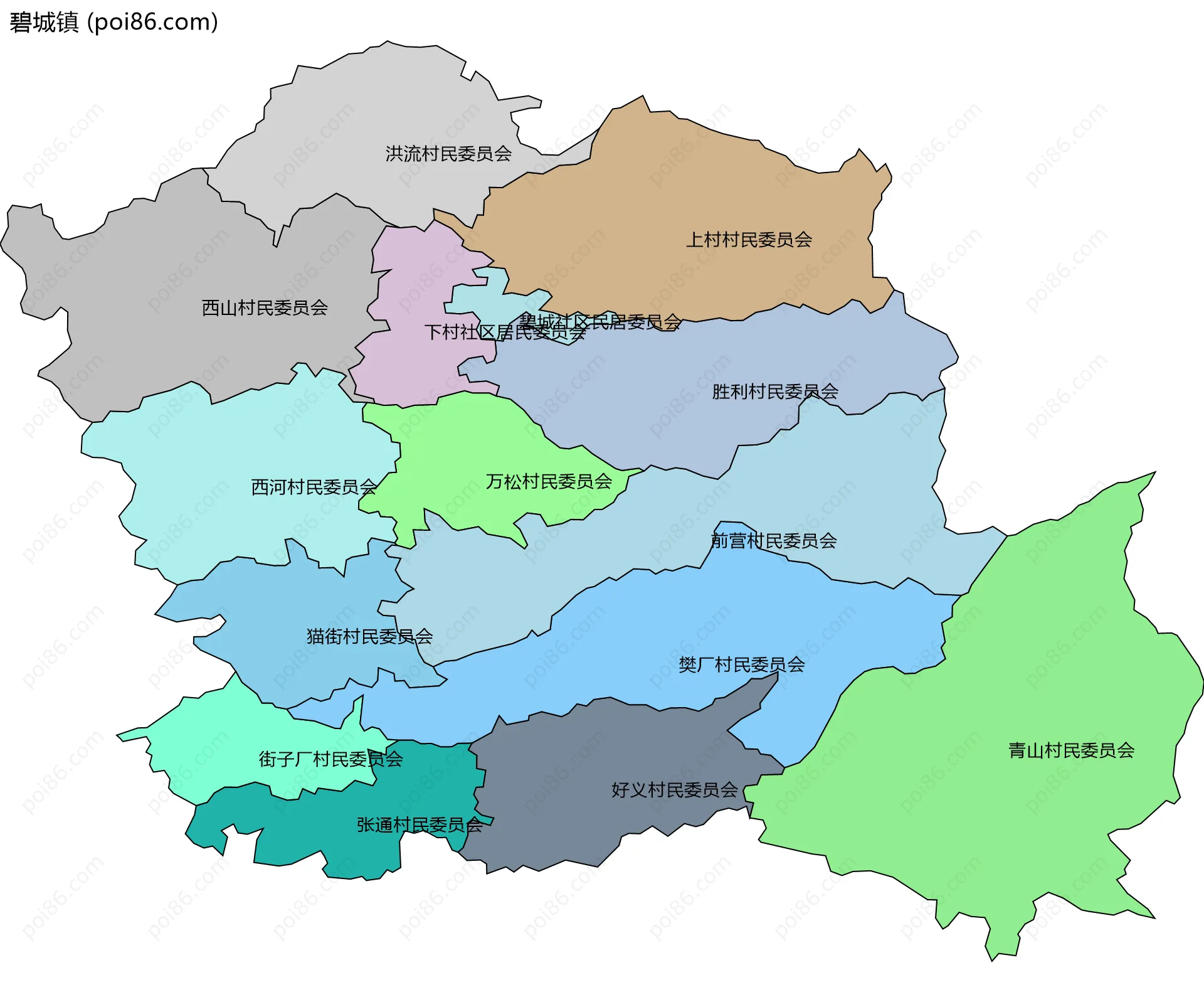 碧城镇边界地图(五级行政区划)