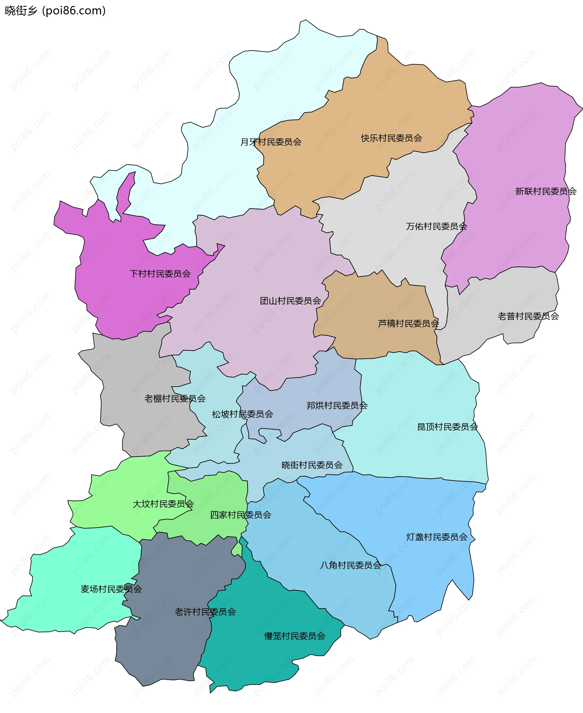 晓街乡边界地图(五级行政区划)