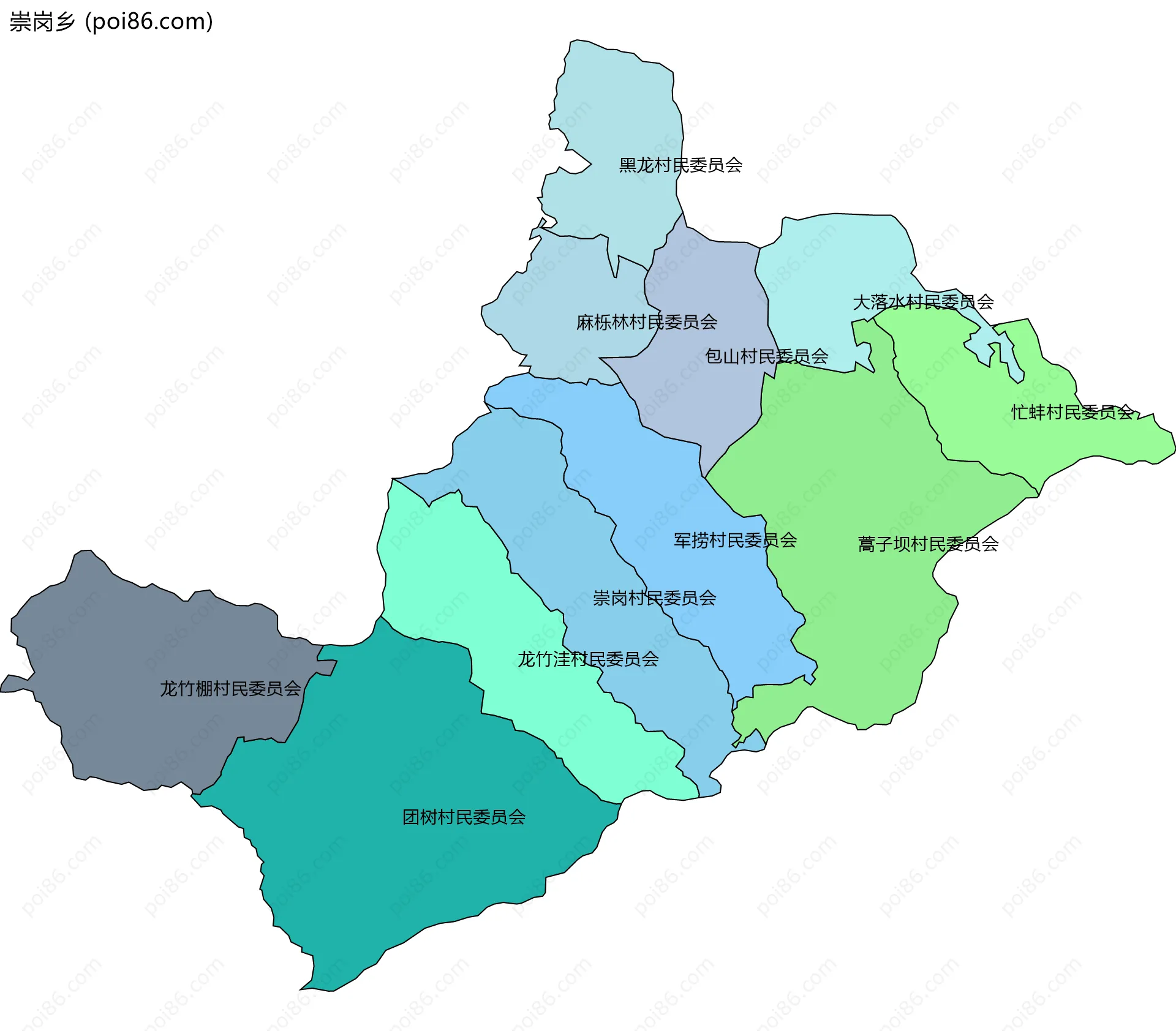 崇岗乡边界地图(五级行政区划)