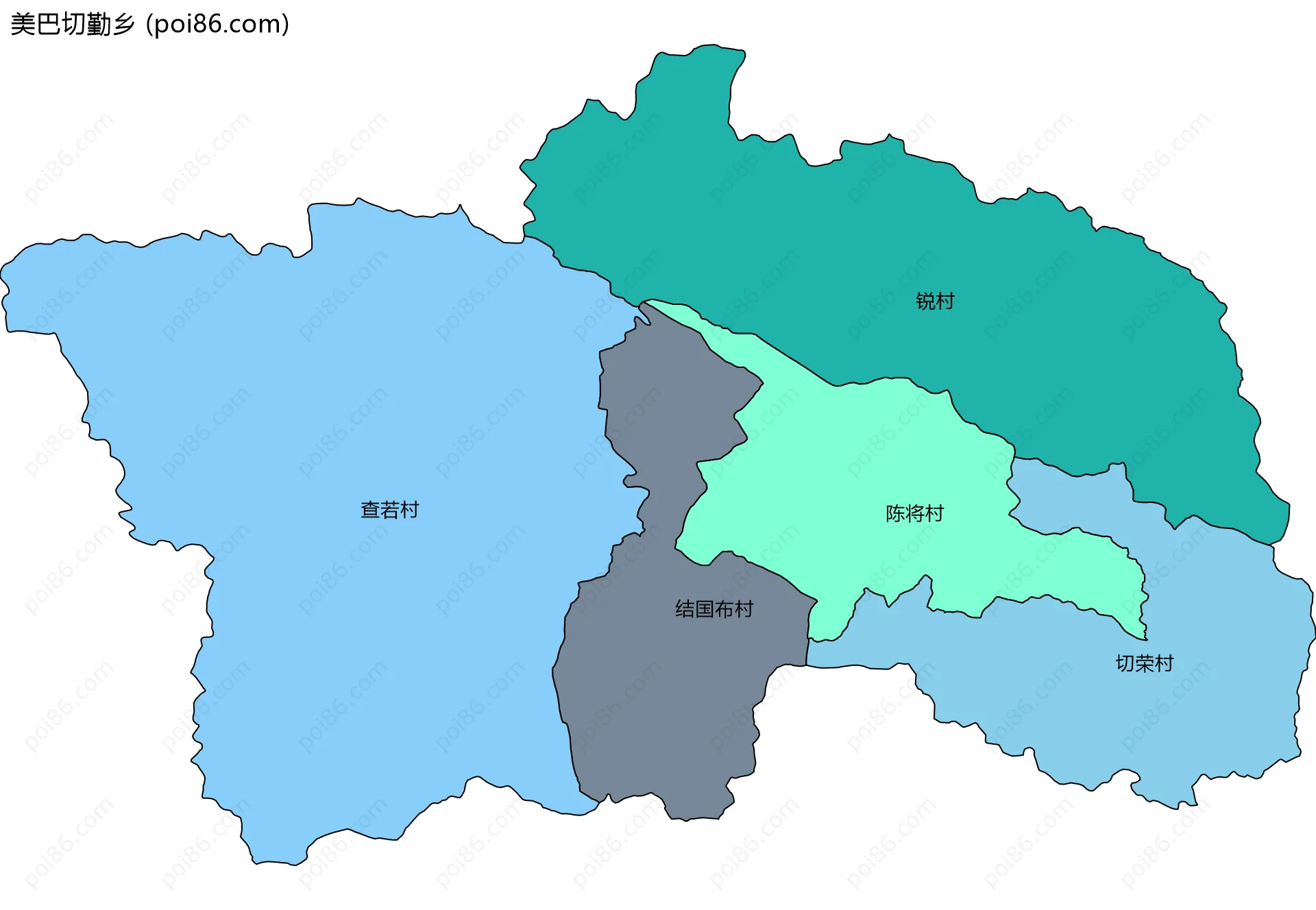 美巴切勤乡边界地图(五级行政区划)
