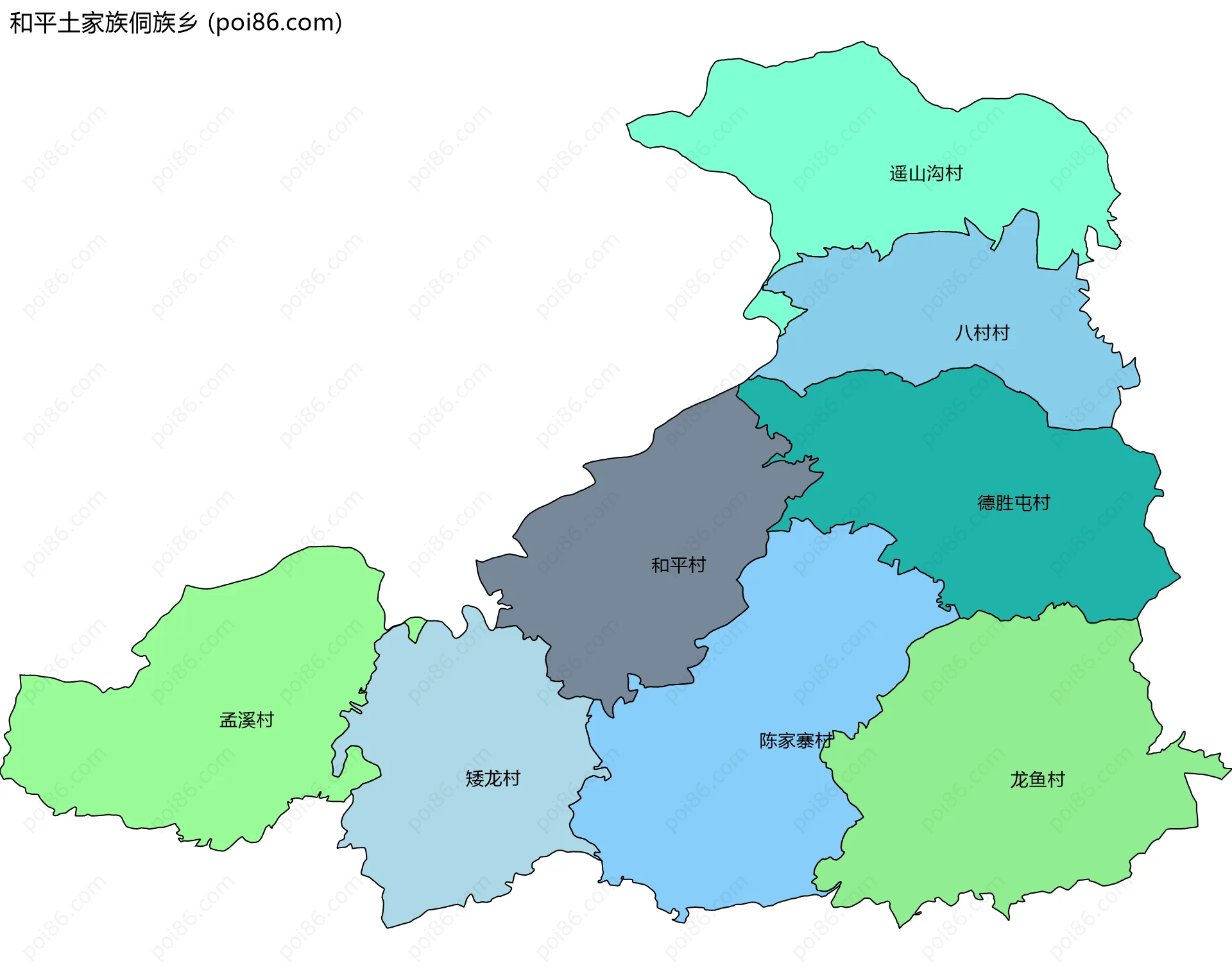 和平土家族侗族乡边界地图(五级行政区划)