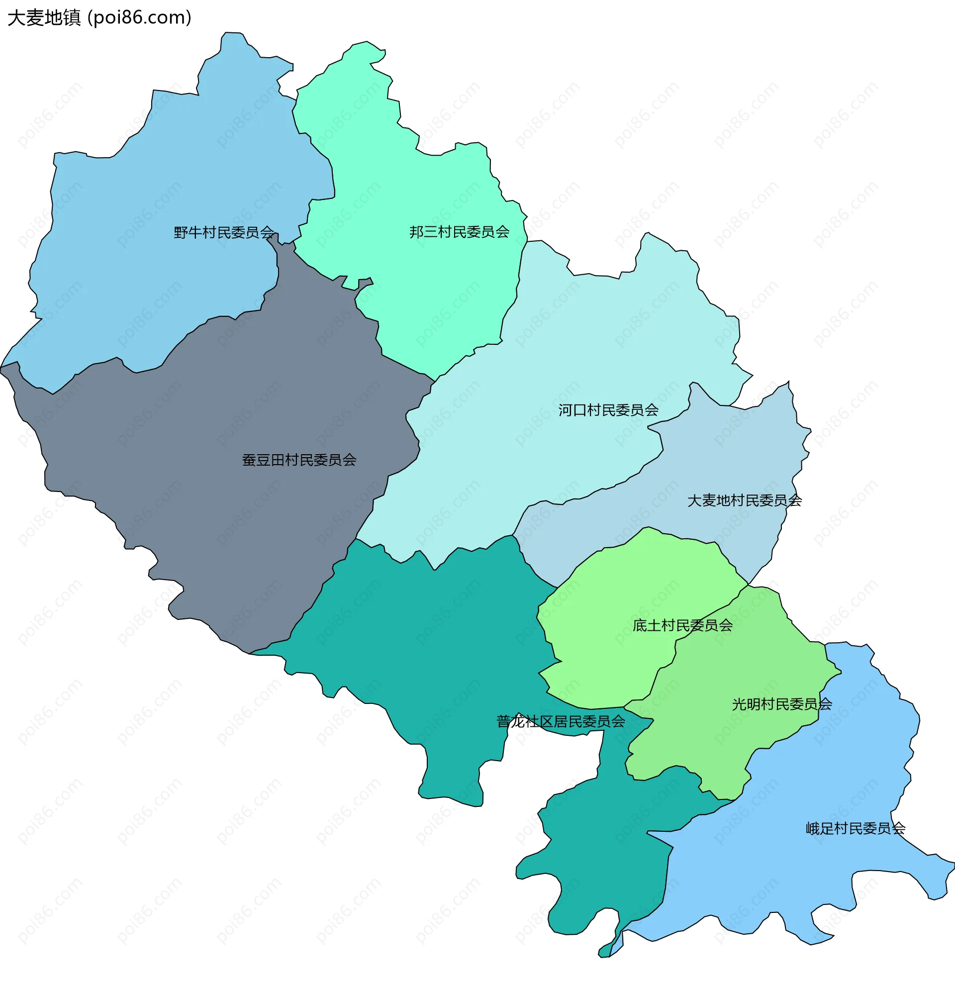 大麦地镇边界地图(五级行政区划)