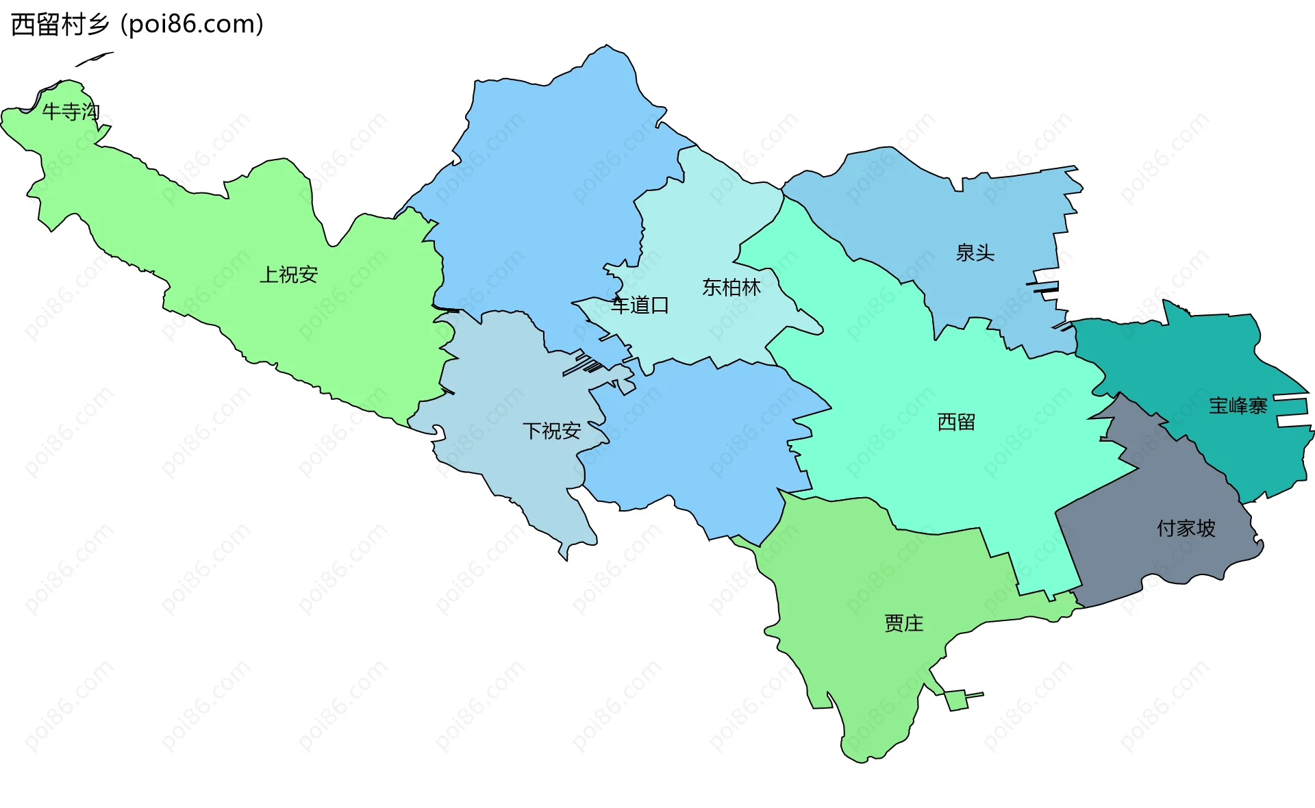 西留村乡边界地图(五级行政区划)