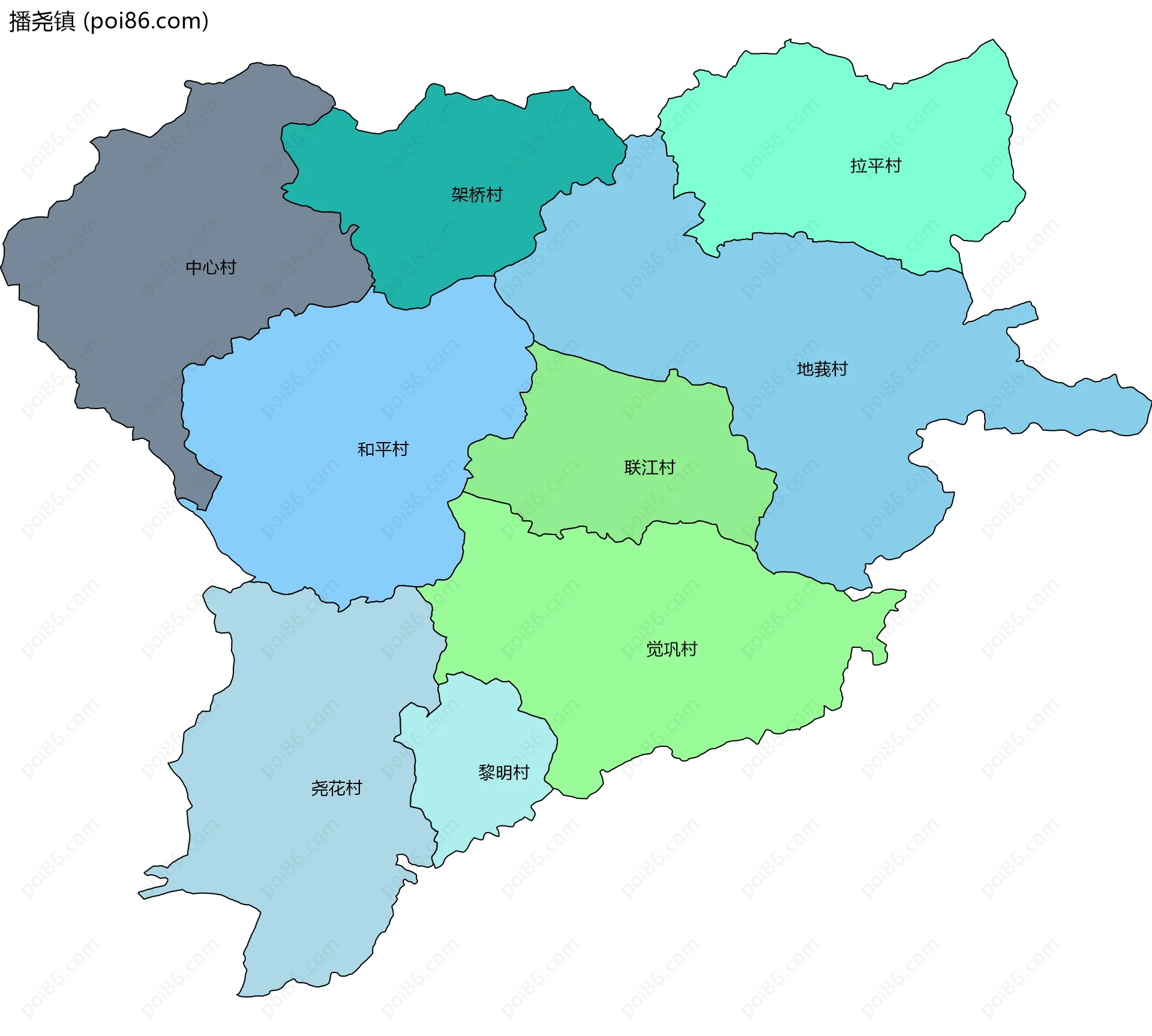 播尧镇边界地图(五级行政区划)