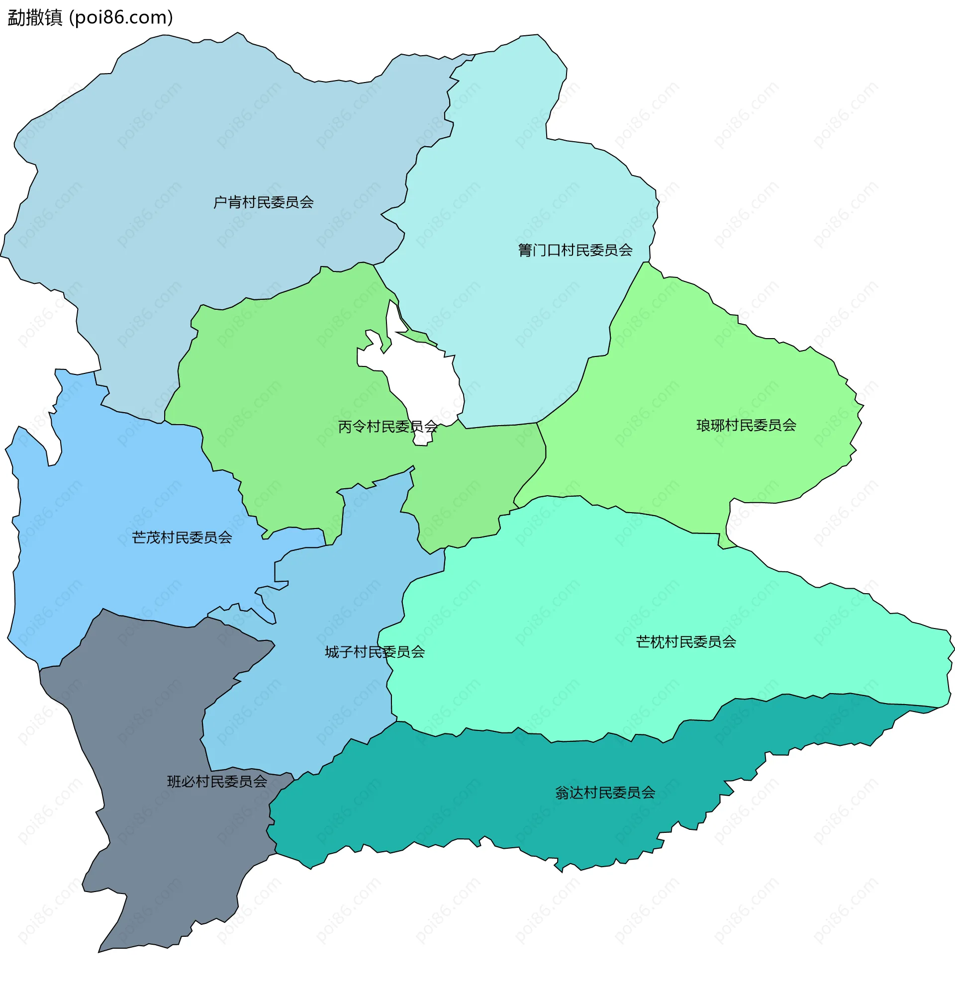 勐撒镇边界地图(五级行政区划)