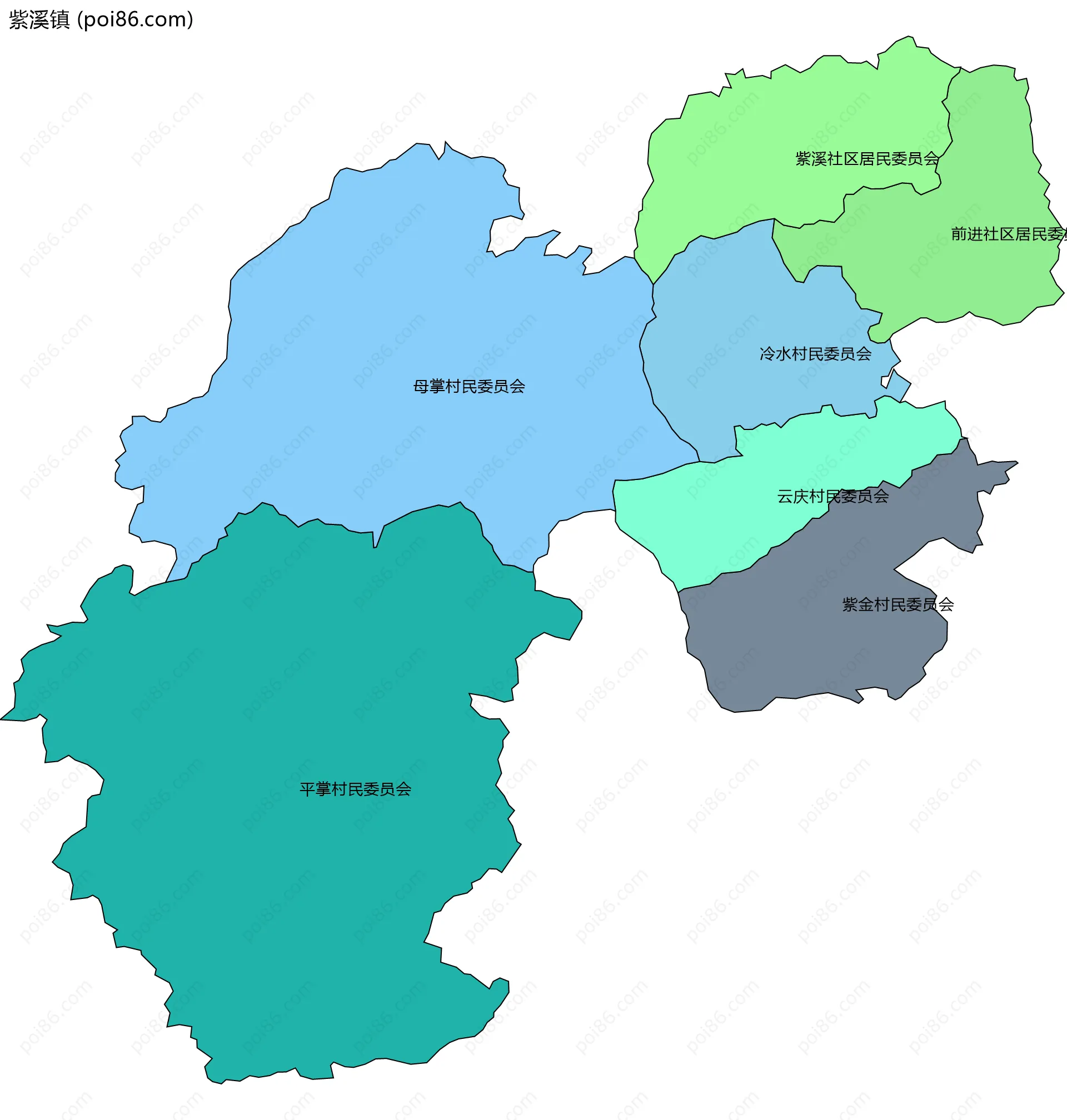 紫溪镇边界地图(五级行政区划)