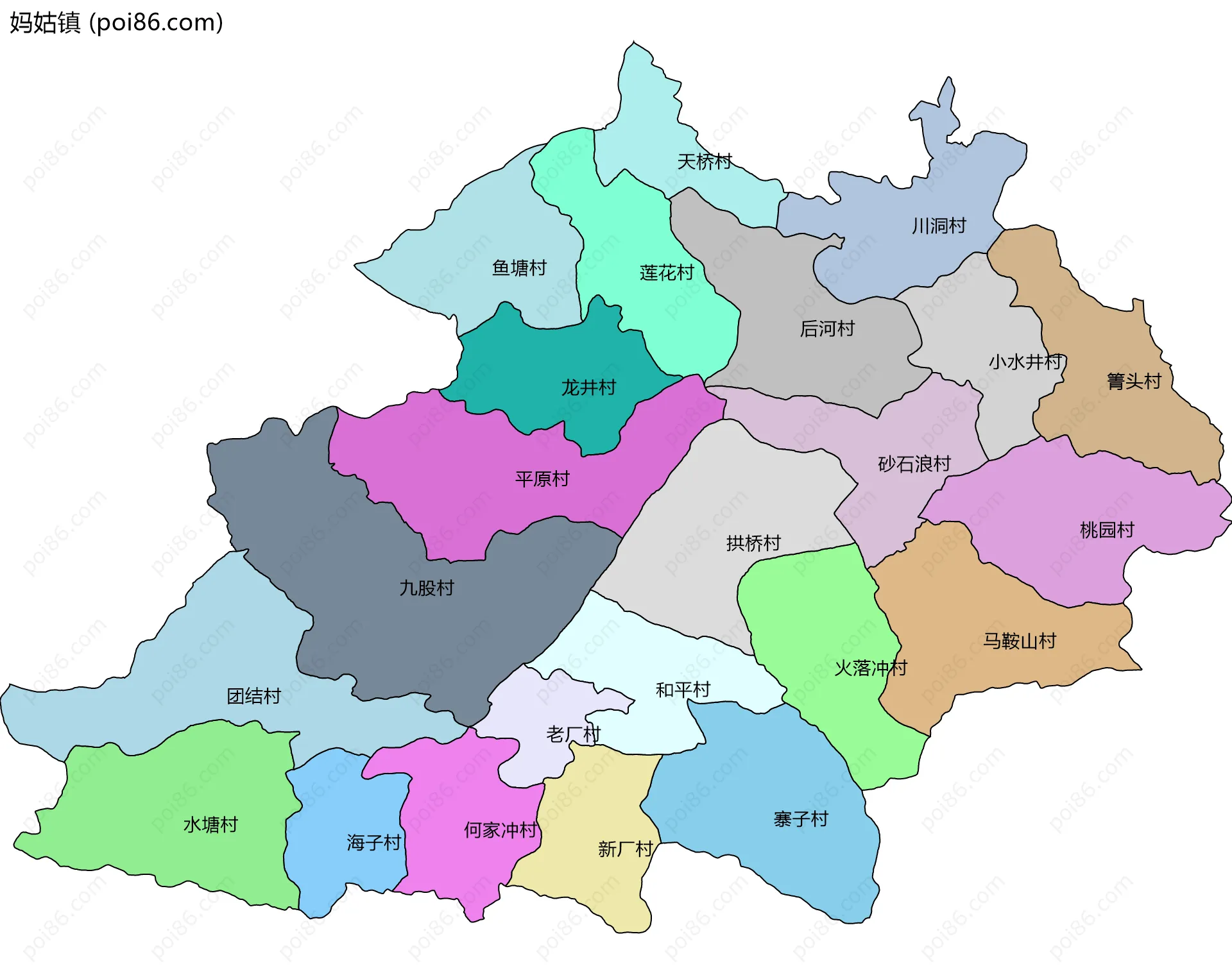 妈姑镇边界地图(五级行政区划)