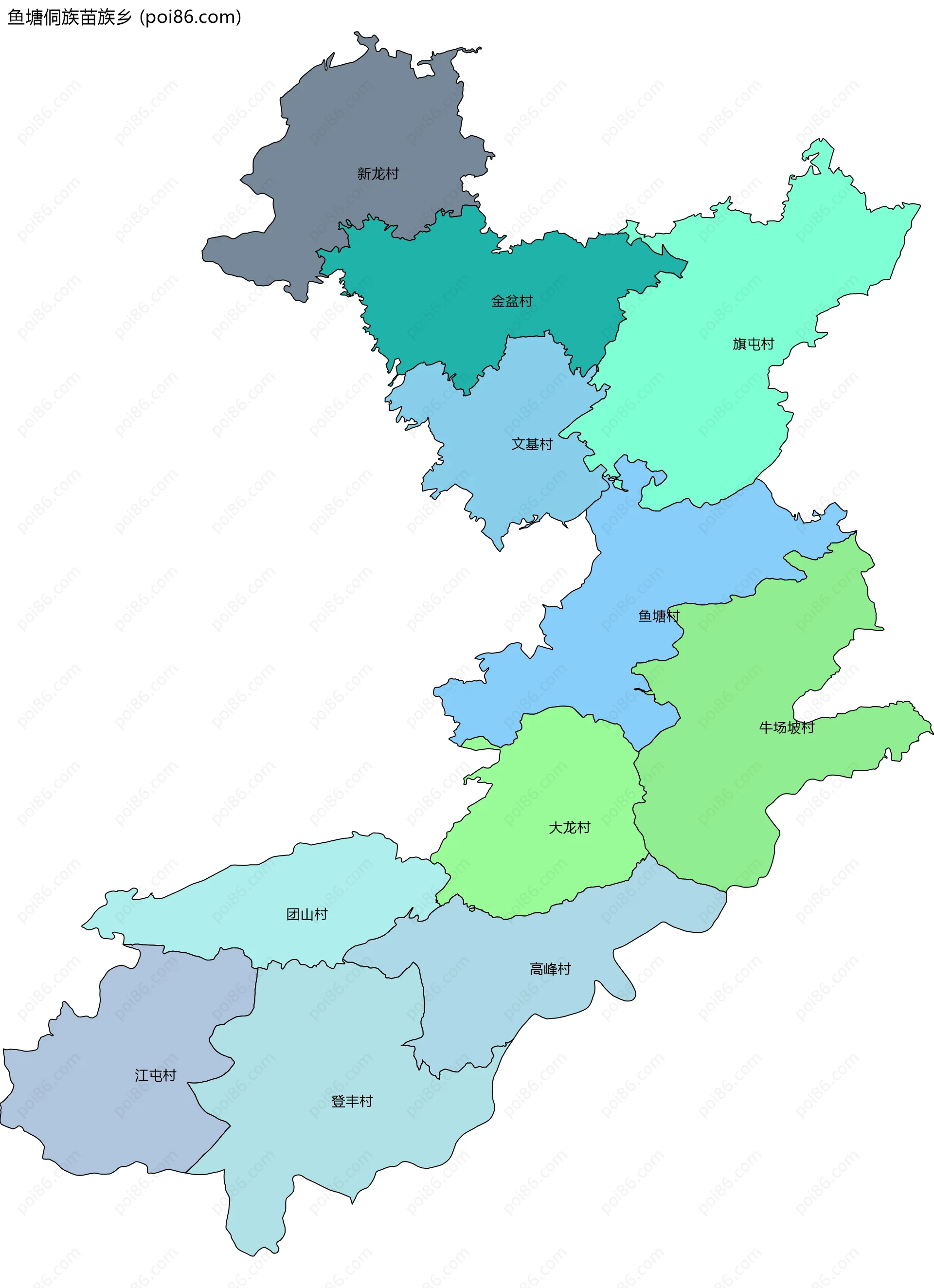 鱼塘侗族苗族乡边界地图(五级行政区划)