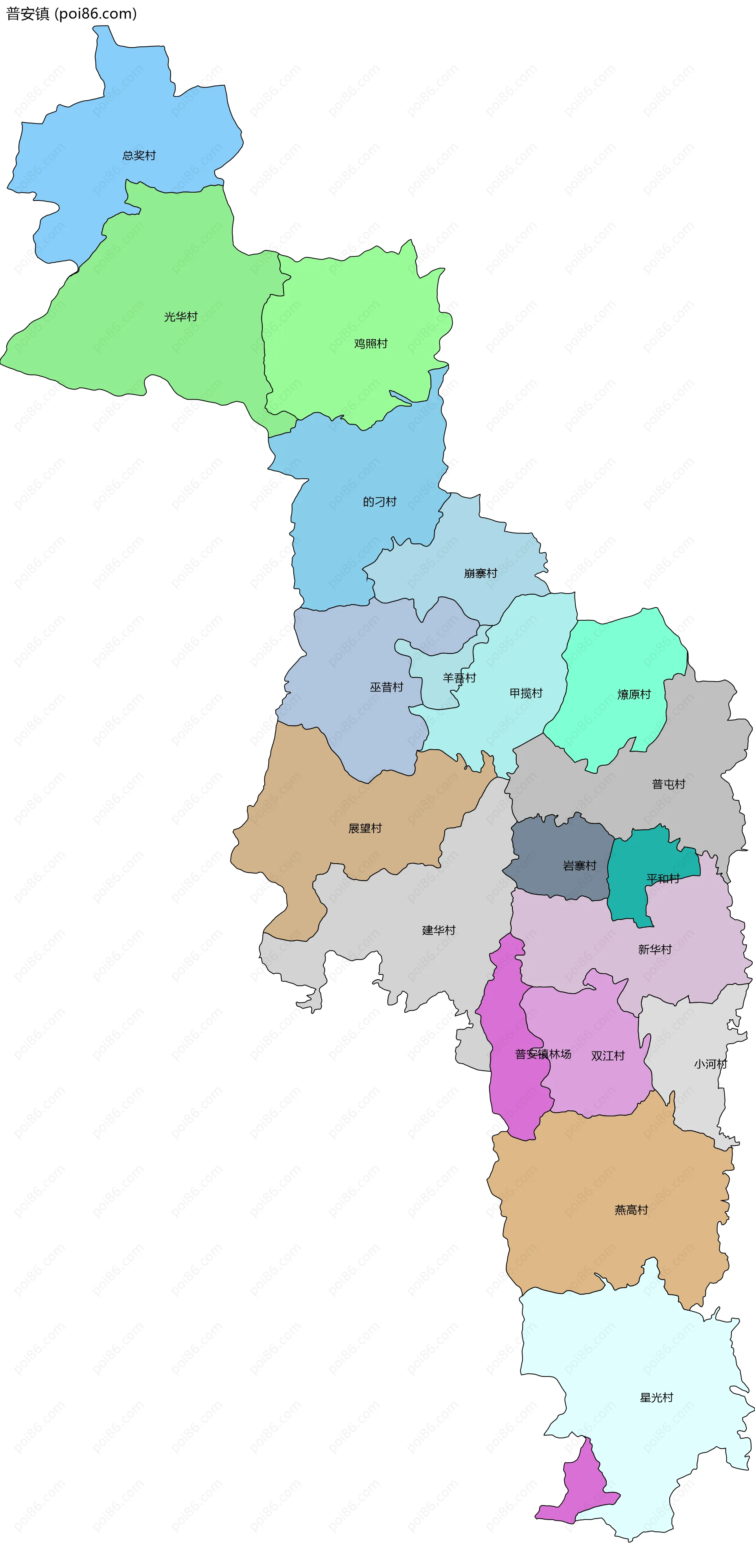 普安镇边界地图(五级行政区划)