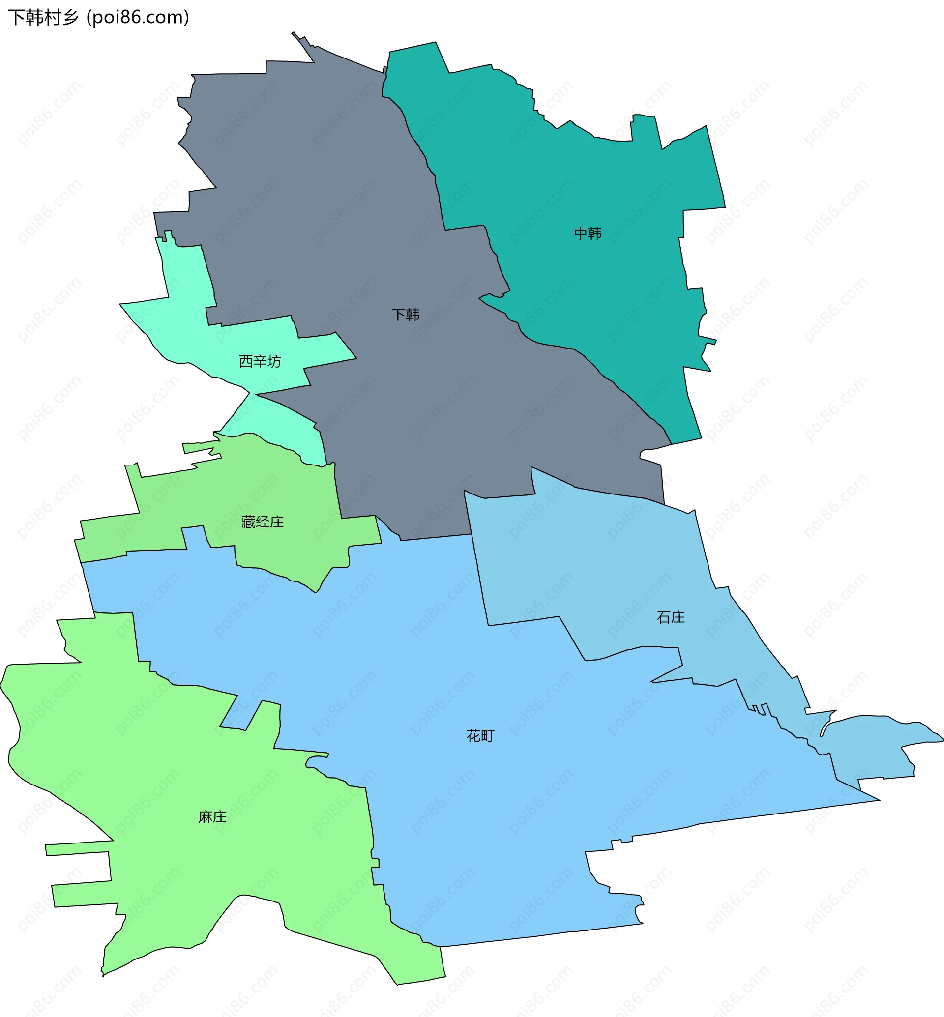 下韩村乡边界地图(五级行政区划)