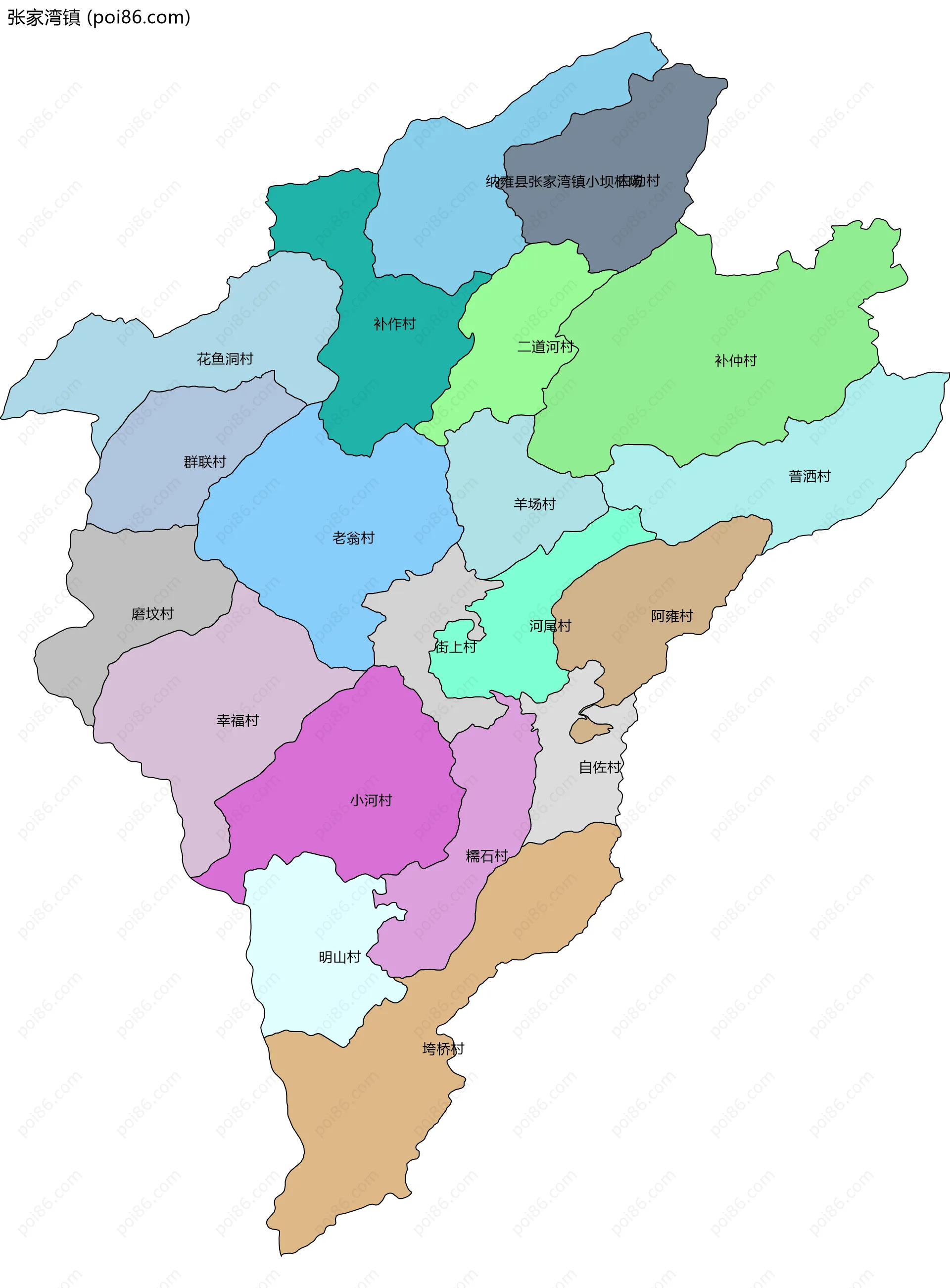 张家湾镇边界地图(五级行政区划)