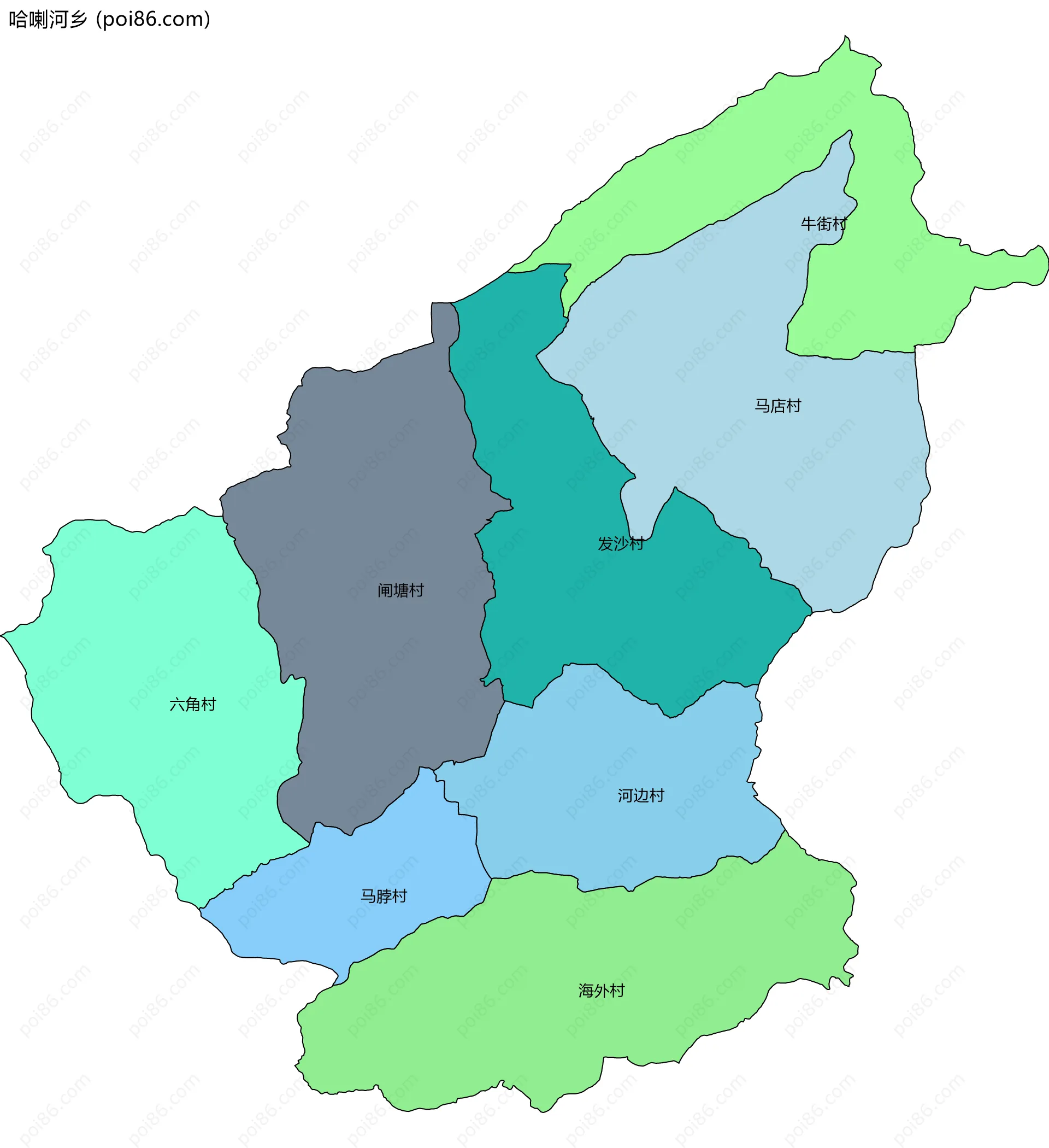 哈喇河乡边界地图(五级行政区划)