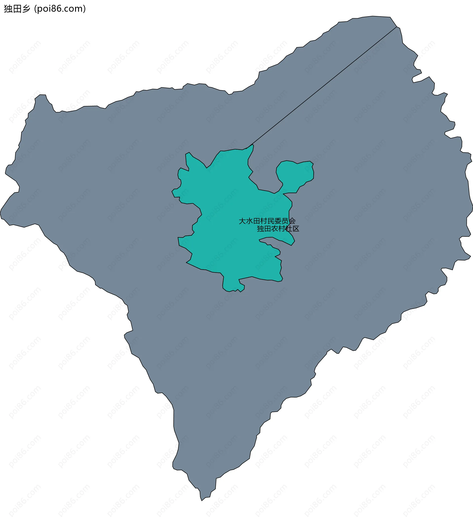 独田乡边界地图(五级行政区划)