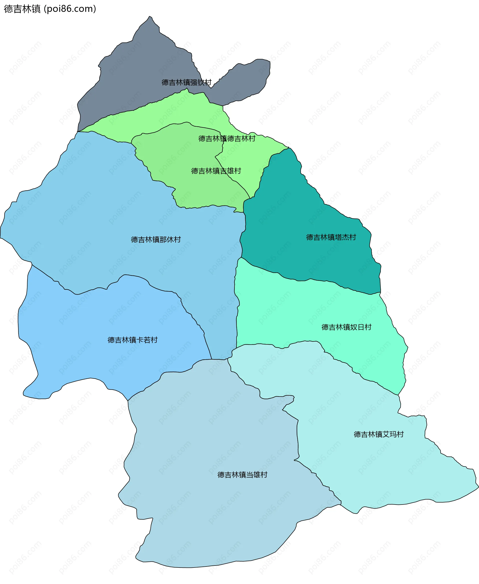 德吉林镇边界地图(五级行政区划)