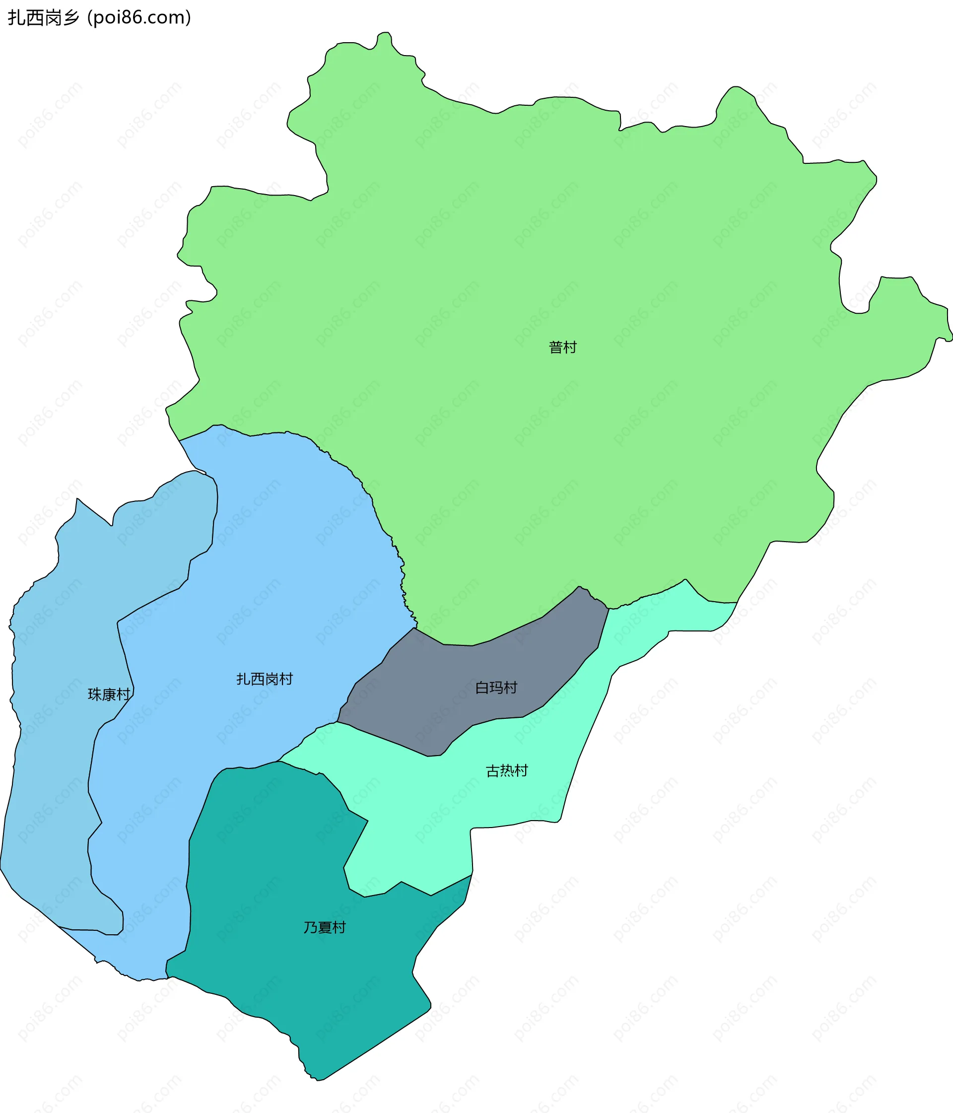 扎西岗乡边界地图(五级行政区划)