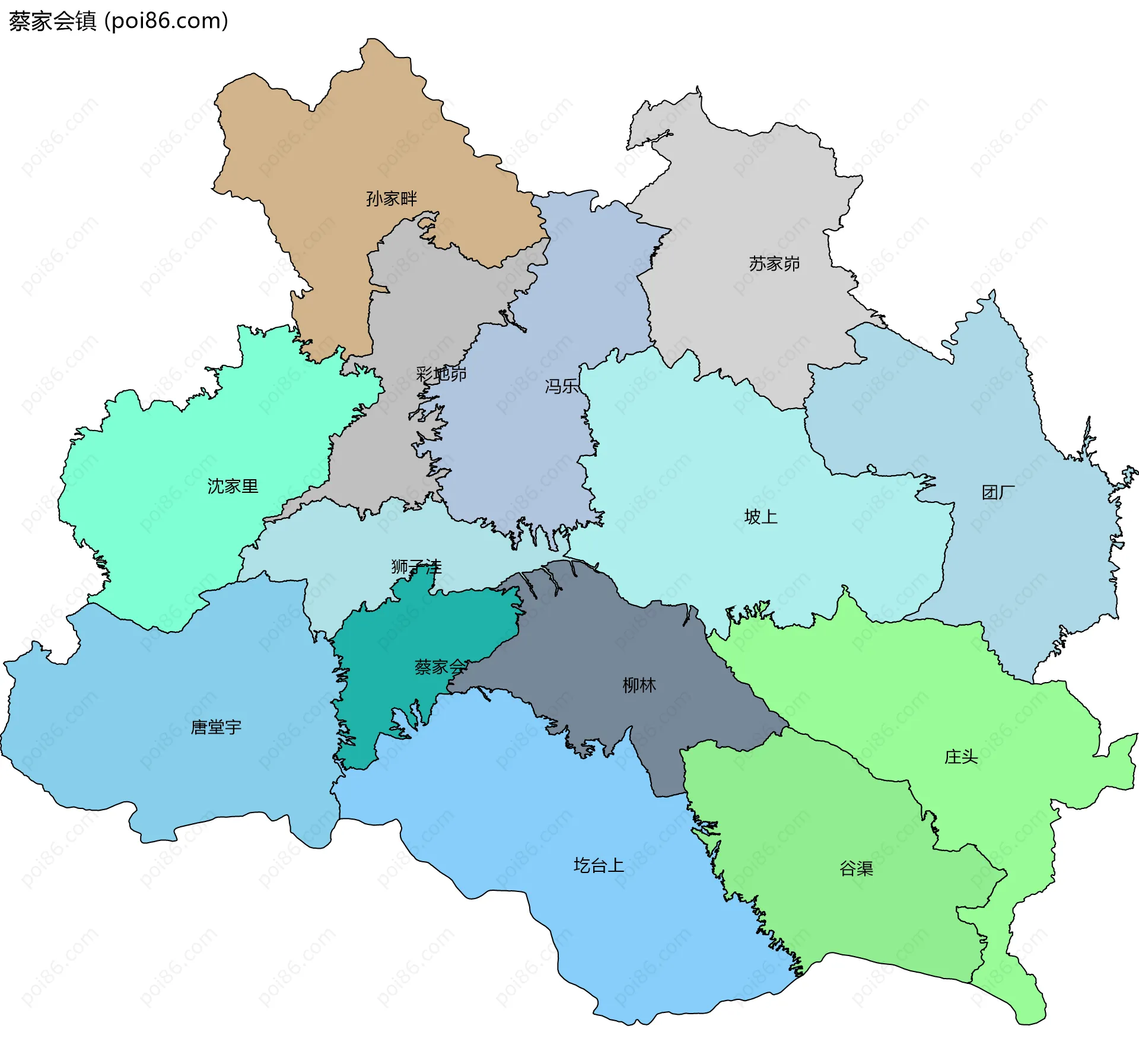 蔡家会镇边界地图(五级行政区划)