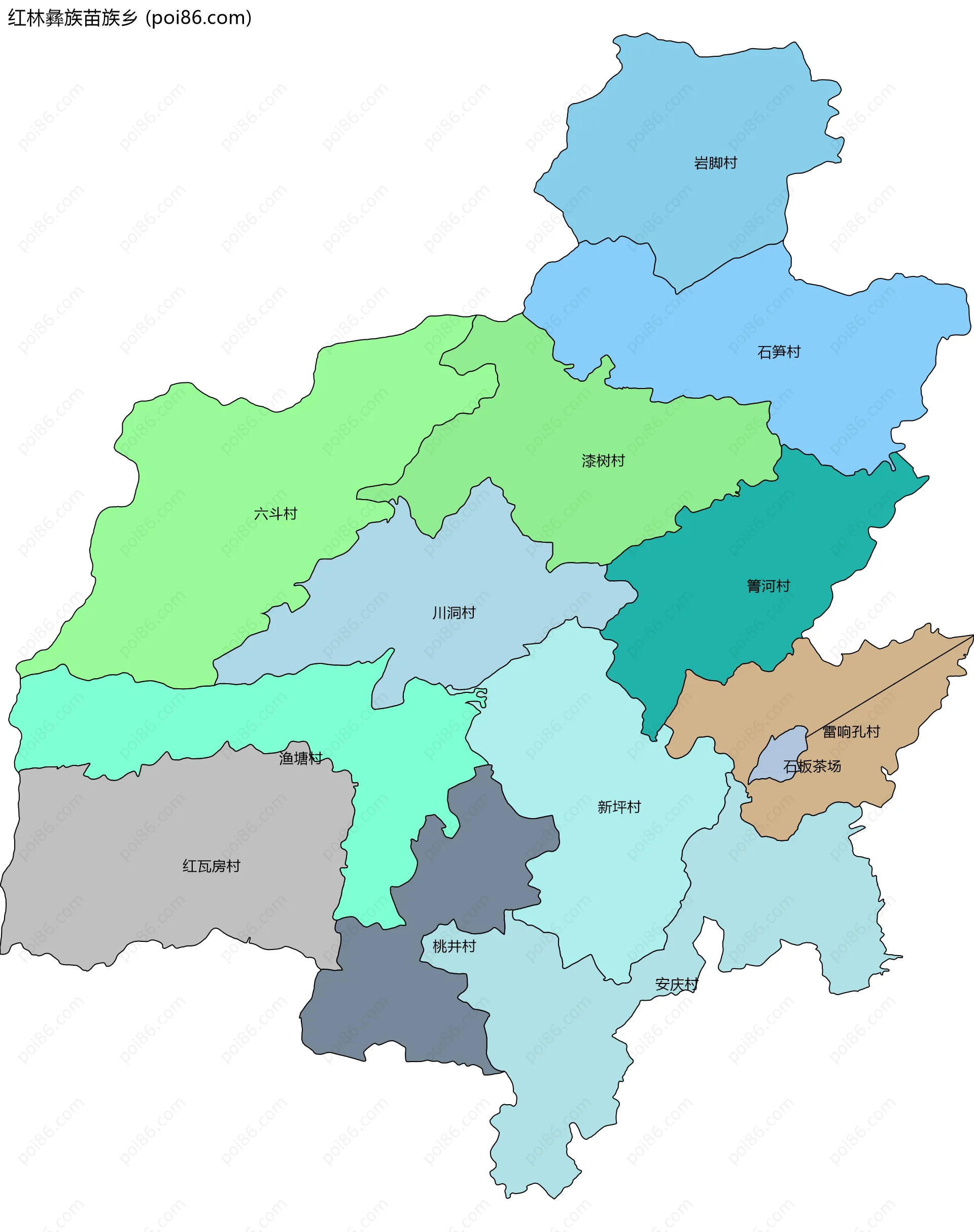 红林彝族苗族乡边界地图(五级行政区划)