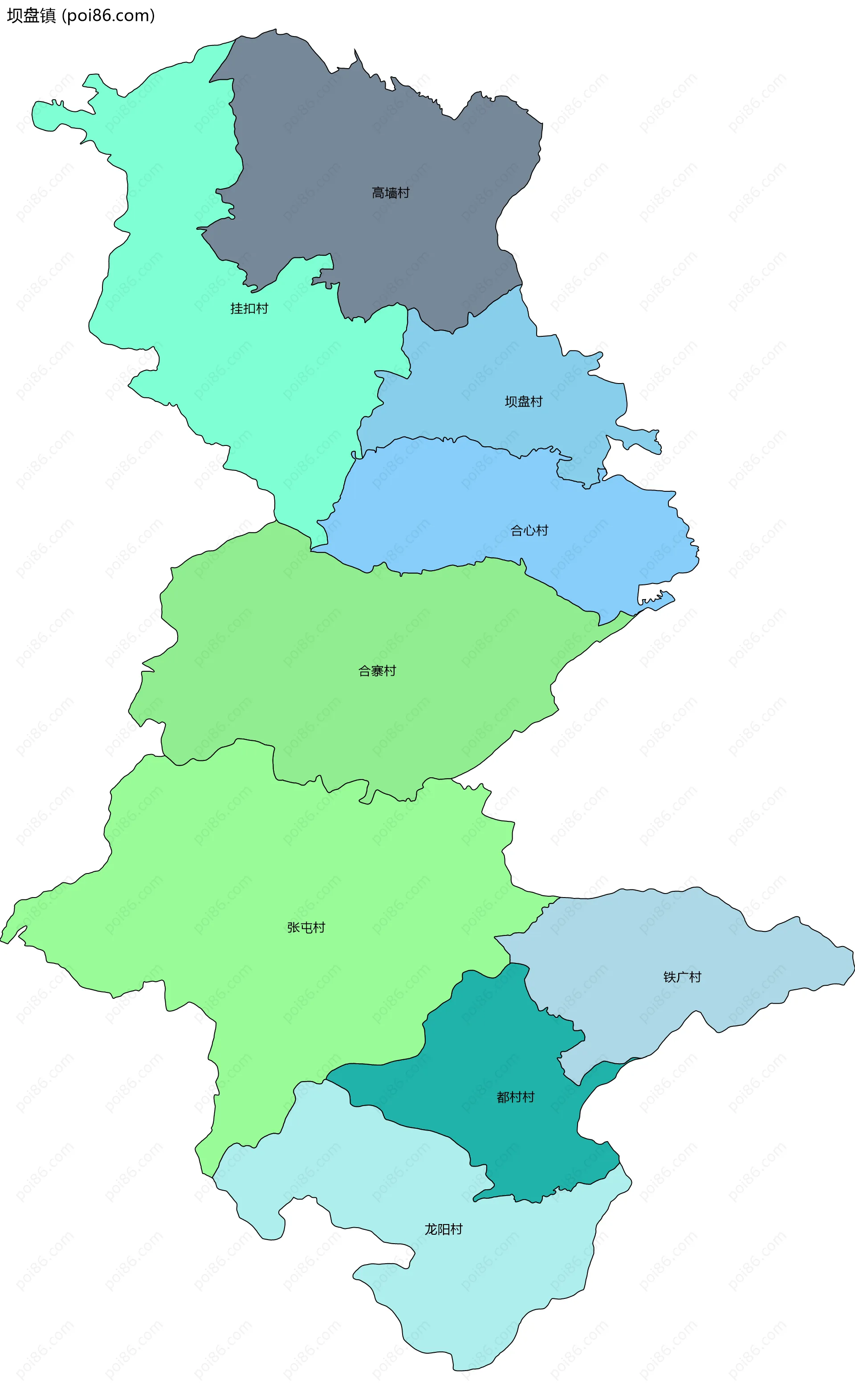 坝盘镇边界地图(五级行政区划)