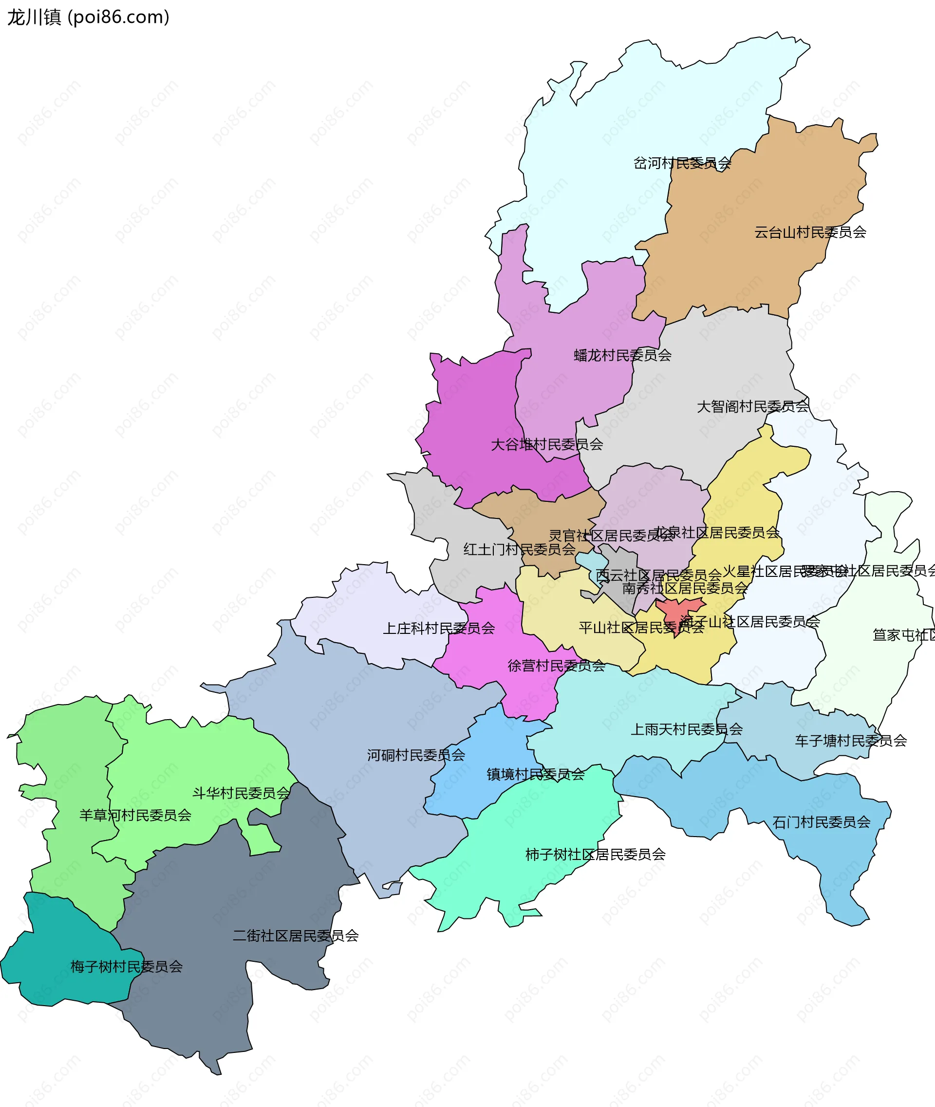 龙川镇边界地图(五级行政区划)