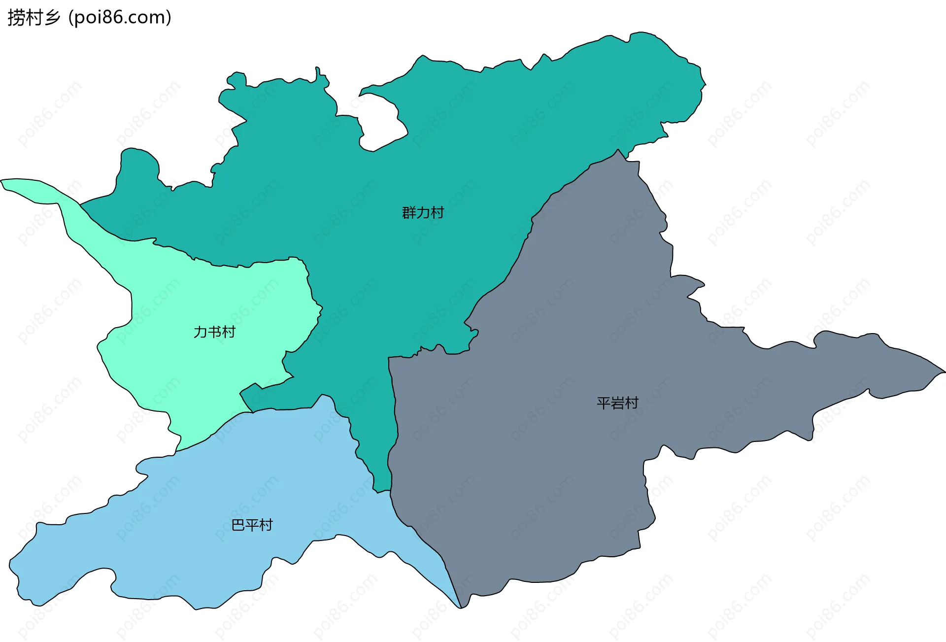 捞村乡边界地图(五级行政区划)