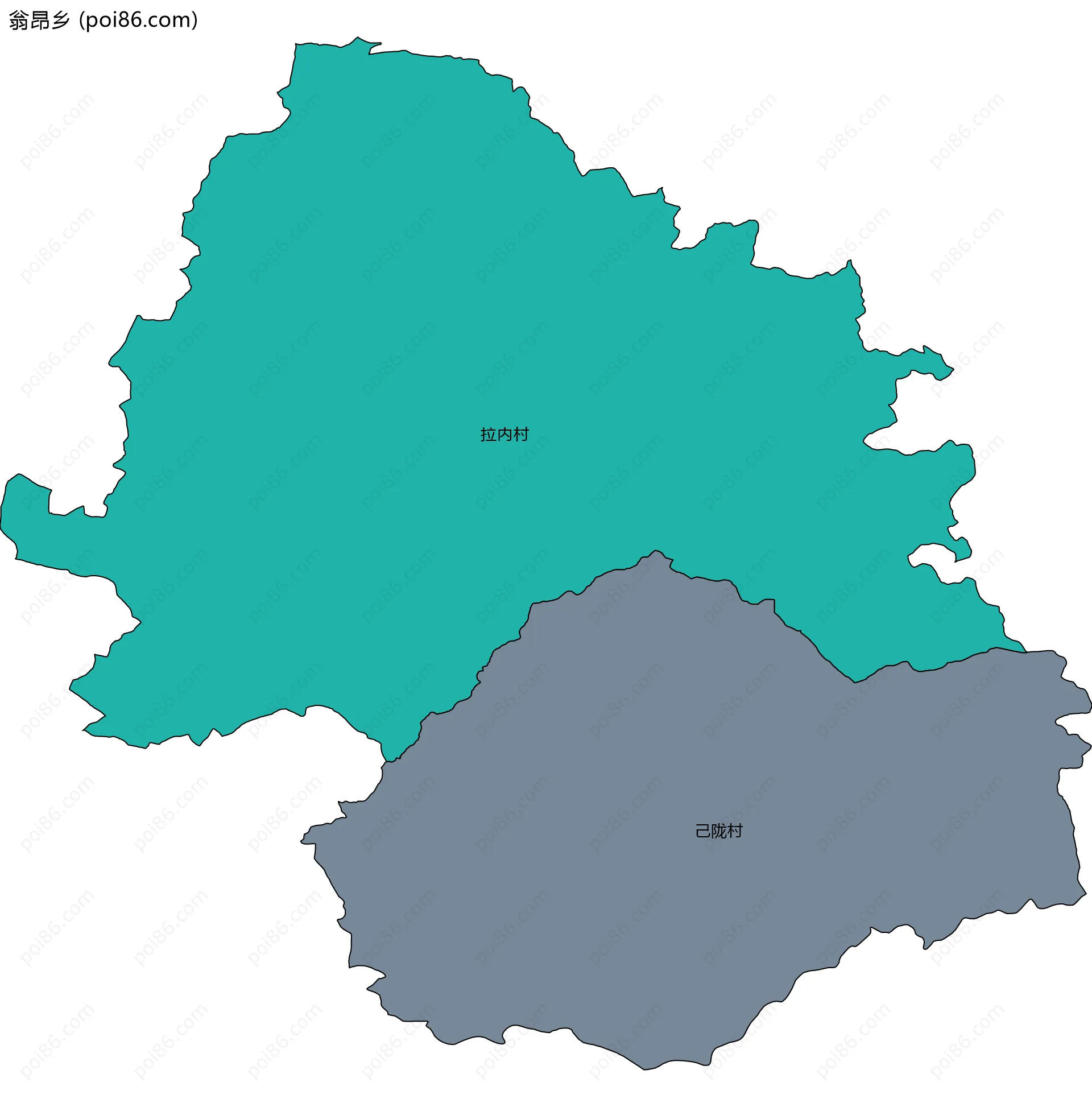 翁昂乡边界地图(五级行政区划)