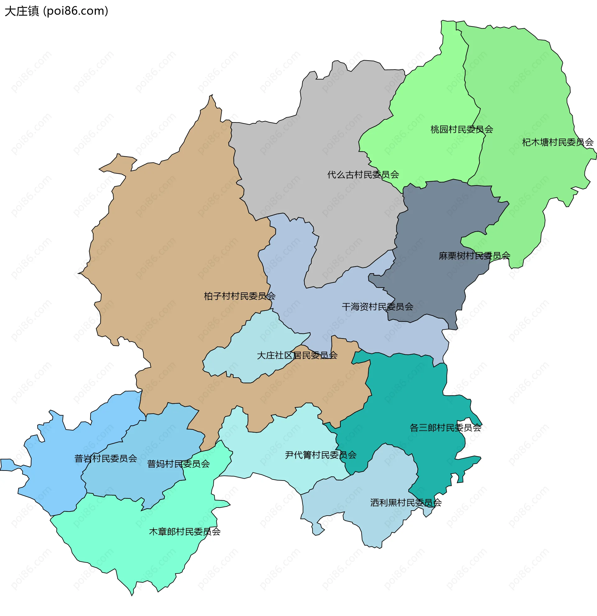 大庄镇边界地图(五级行政区划)