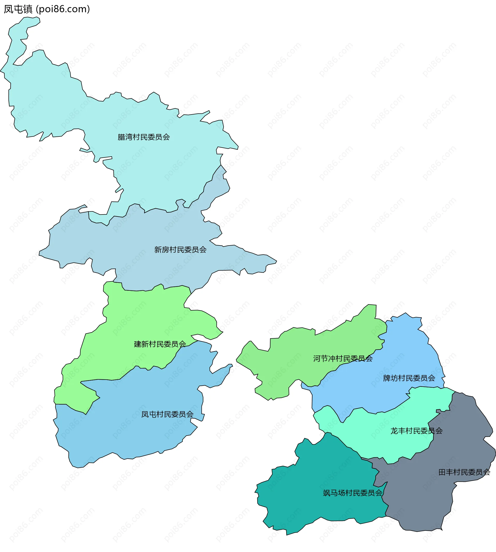 凤屯镇边界地图(五级行政区划)