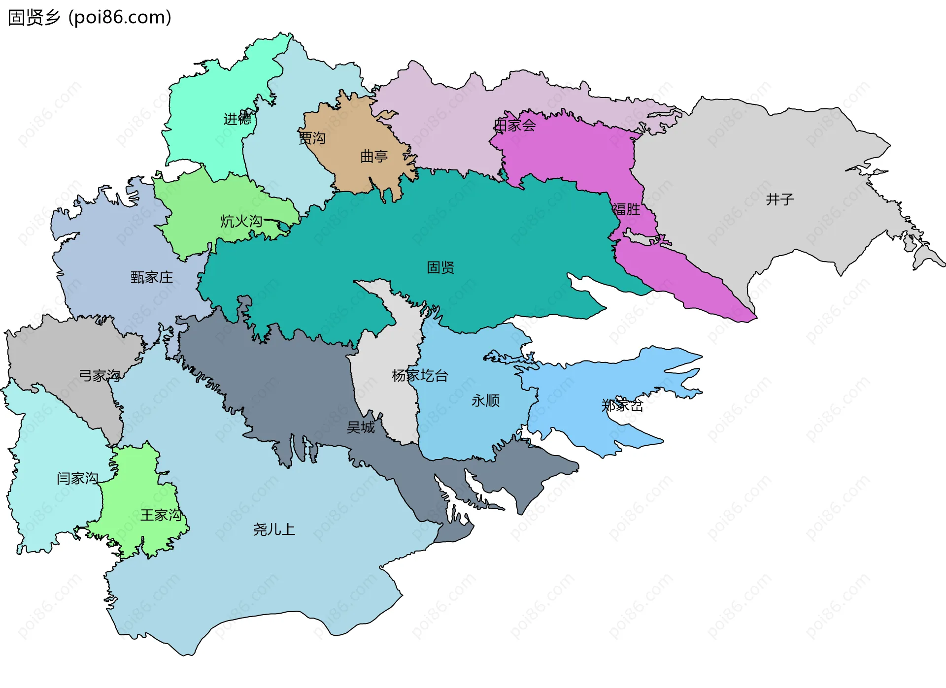 固贤乡边界地图(五级行政区划)