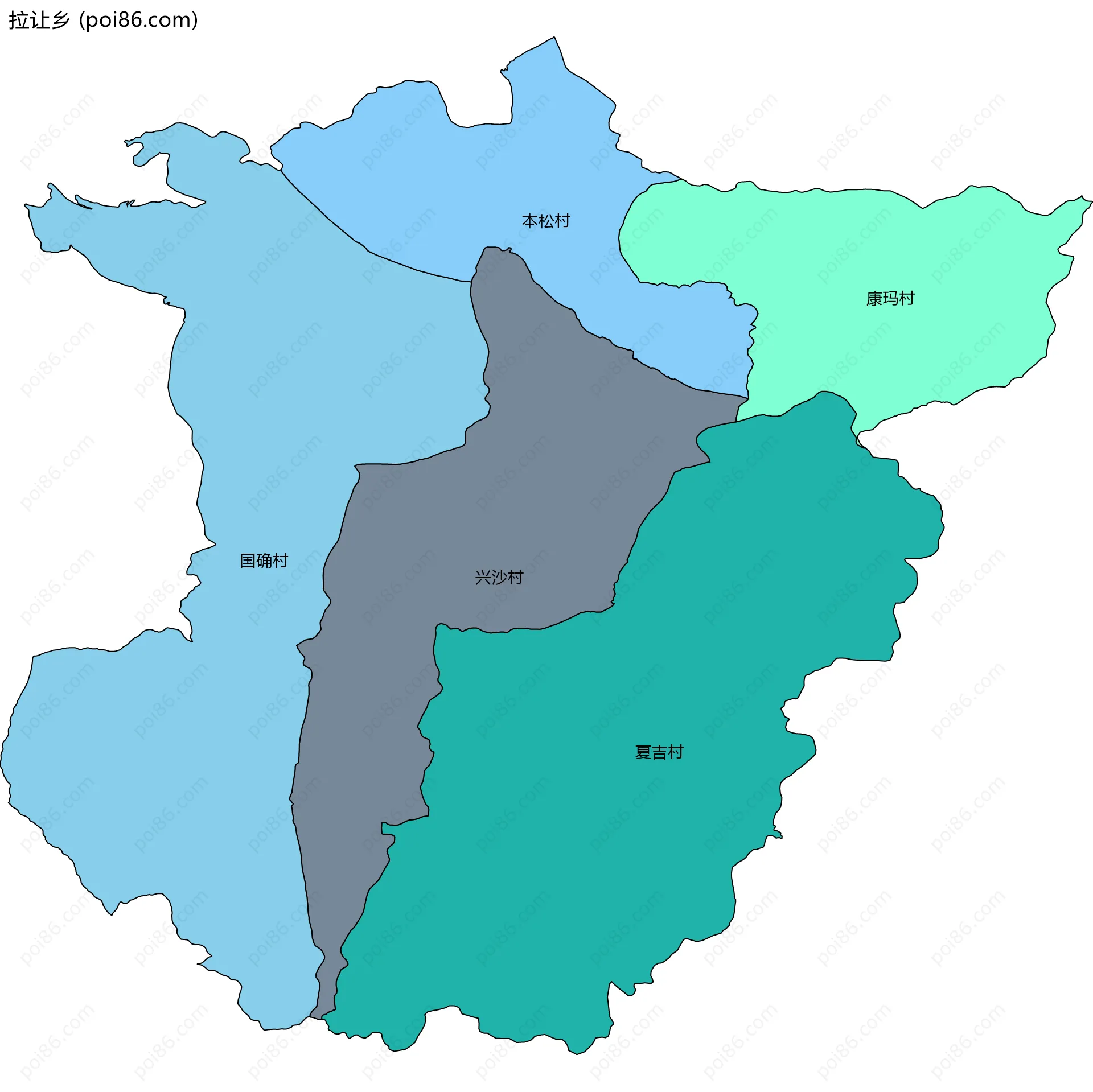 拉让乡边界地图(五级行政区划)