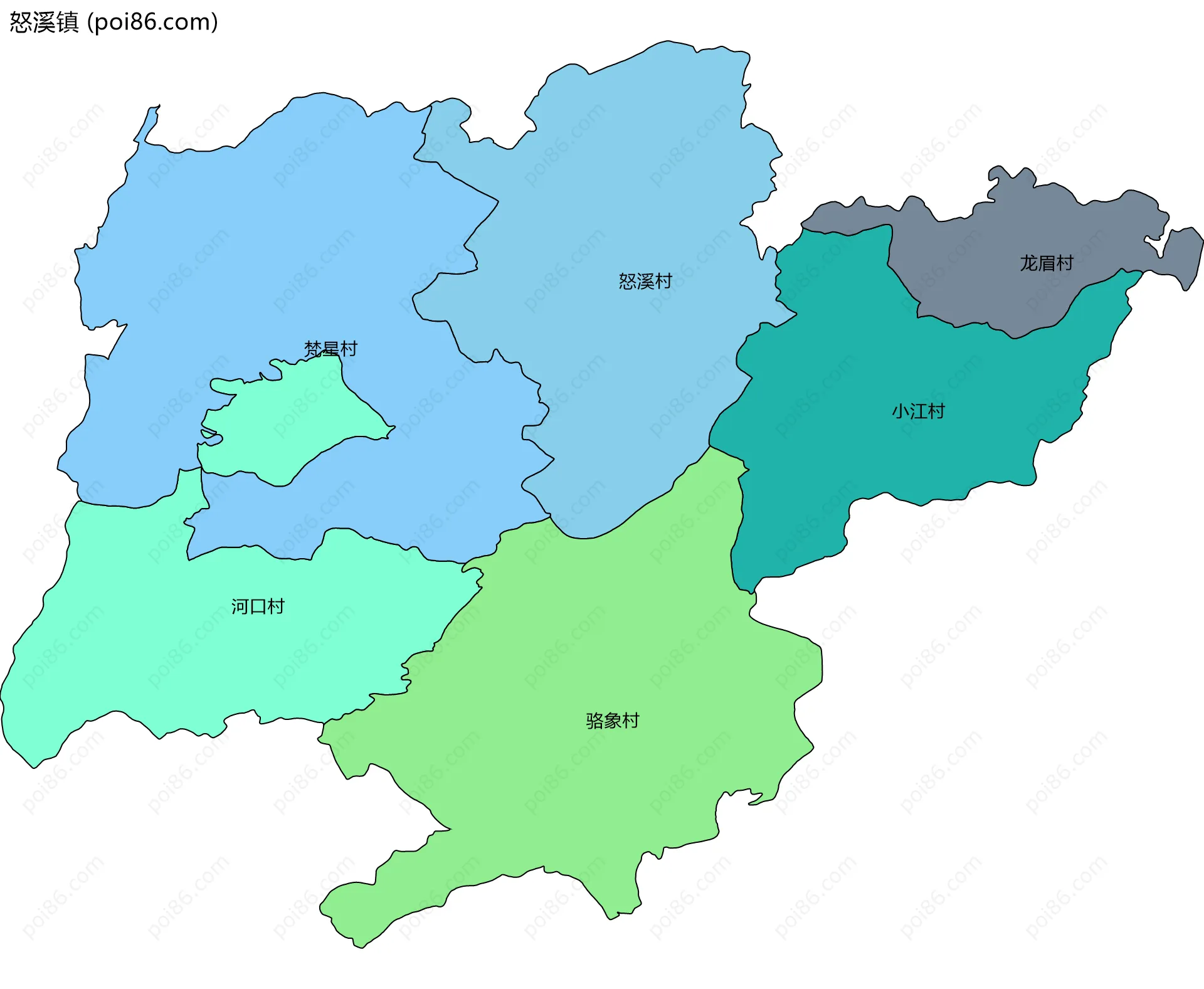 怒溪镇边界地图(五级行政区划)