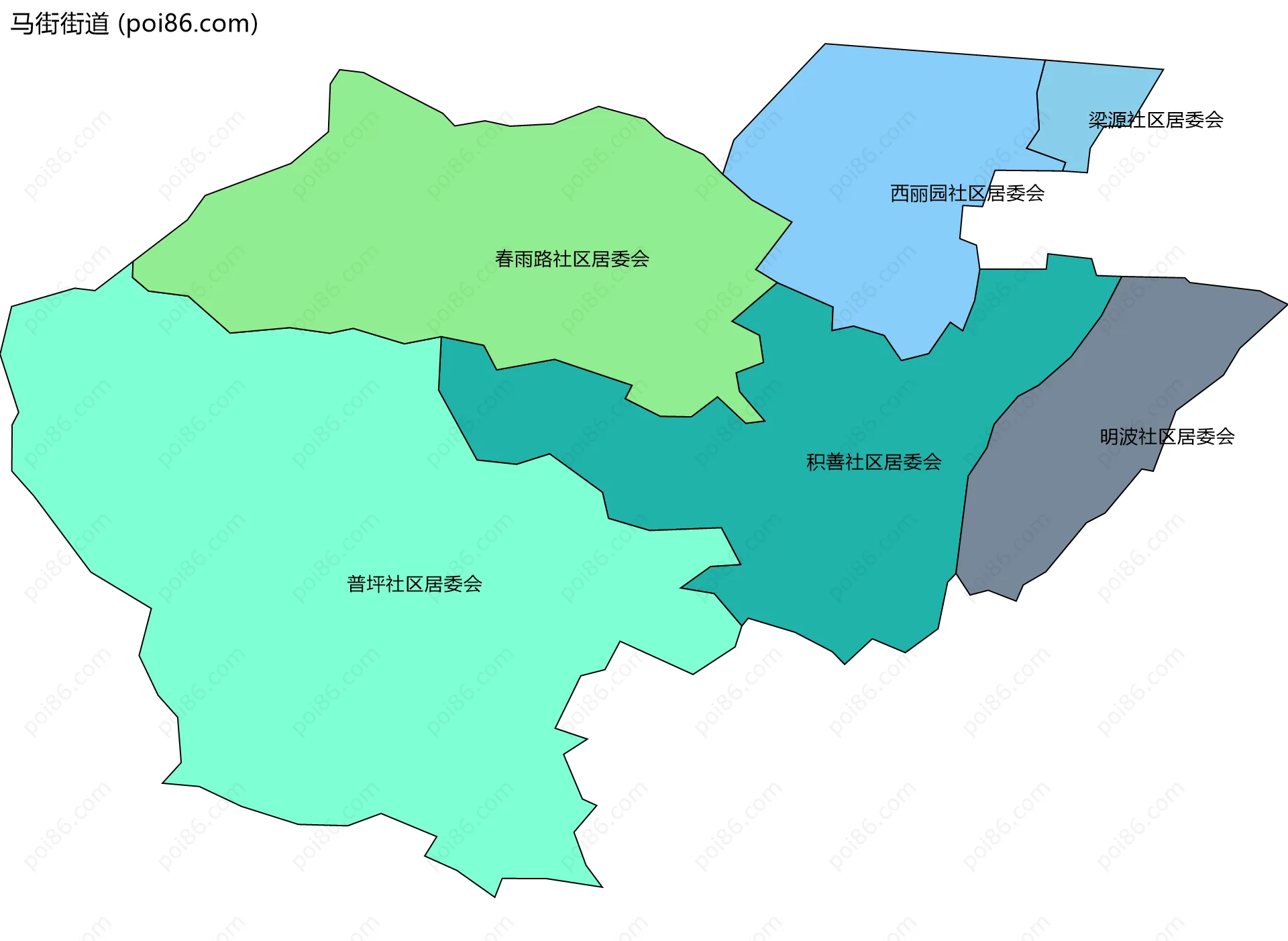 马街街道边界地图(五级行政区划)