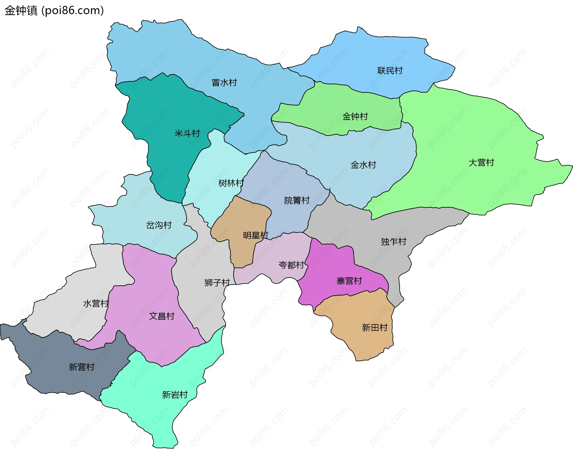 金钟镇边界地图(五级行政区划)
