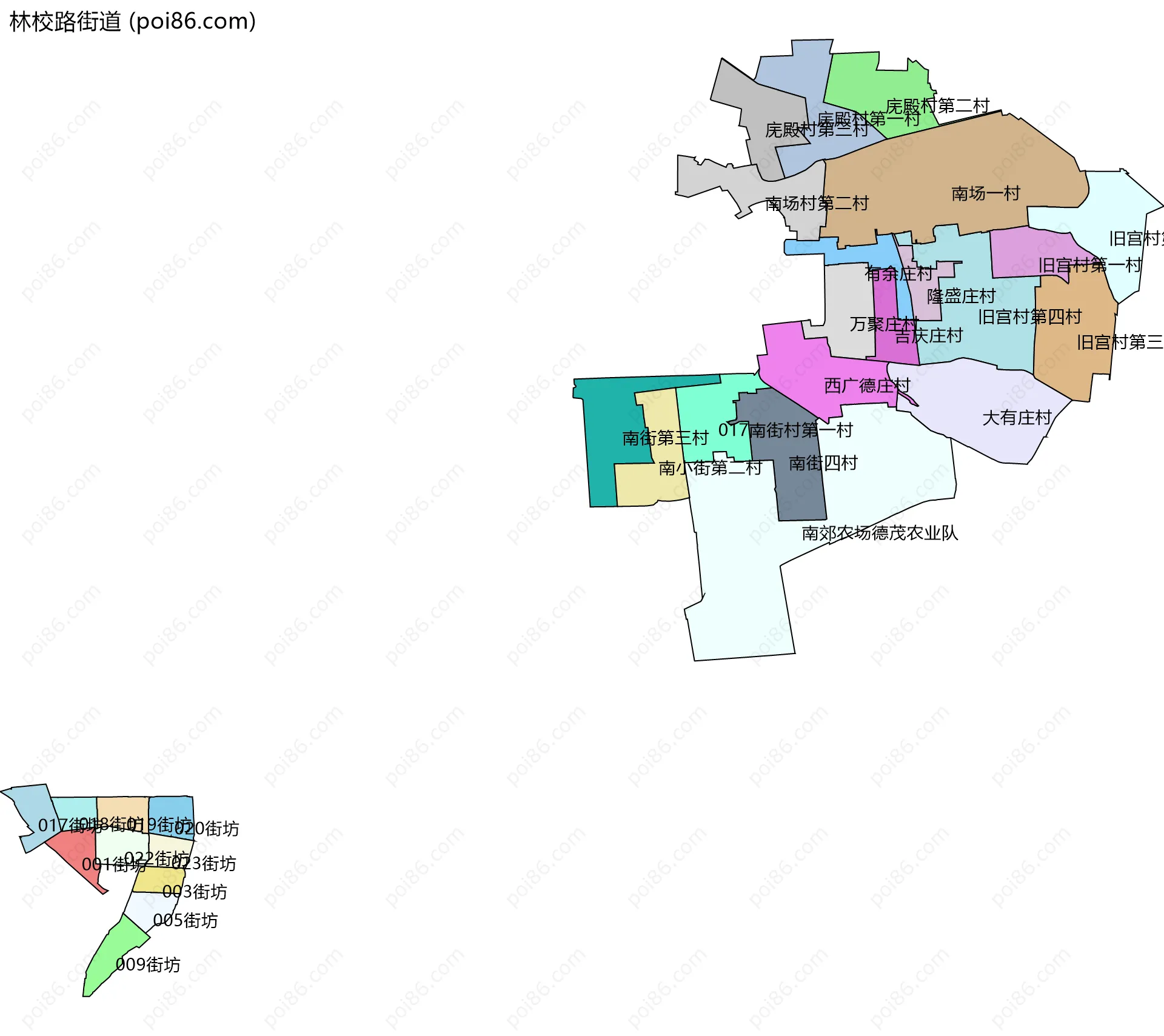林校路街道边界地图(五级行政区划)