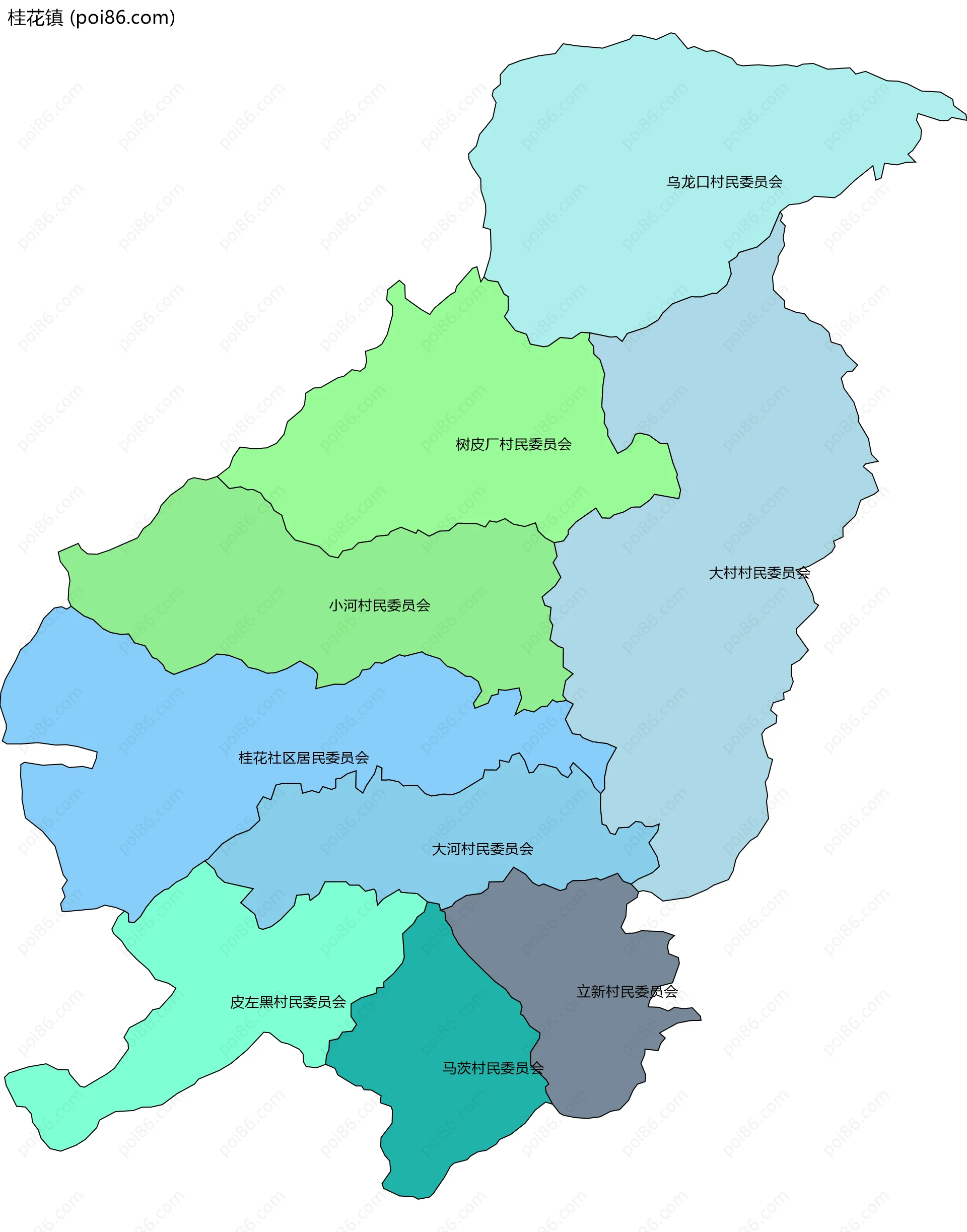 桂花镇边界地图(五级行政区划)