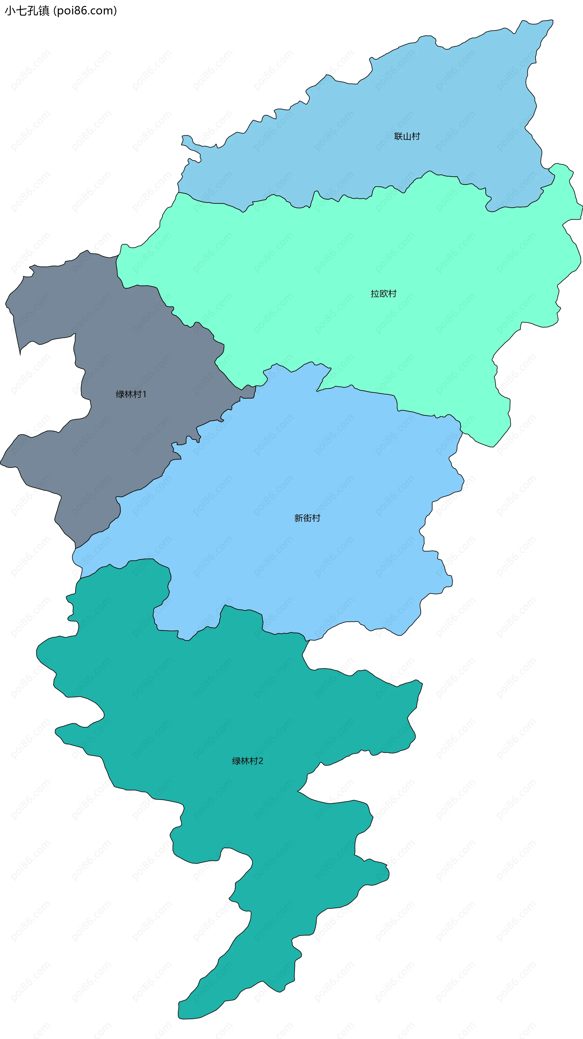 小七孔镇边界地图(五级行政区划)