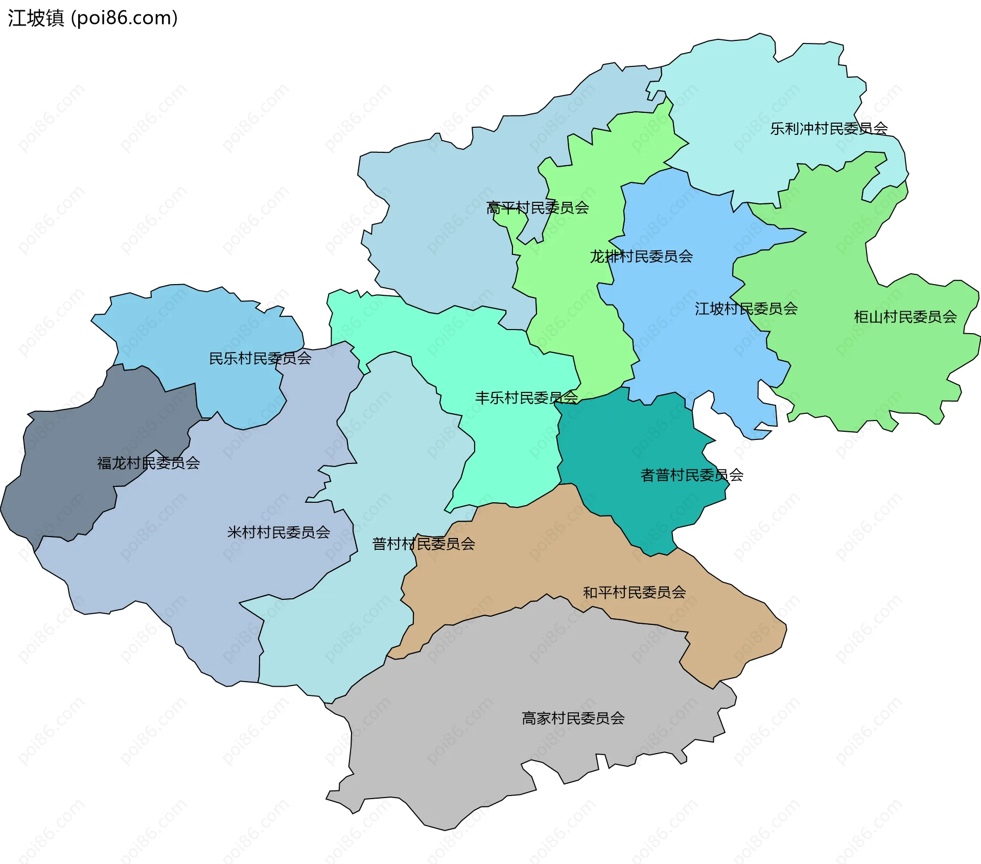 江坡镇边界地图(五级行政区划)