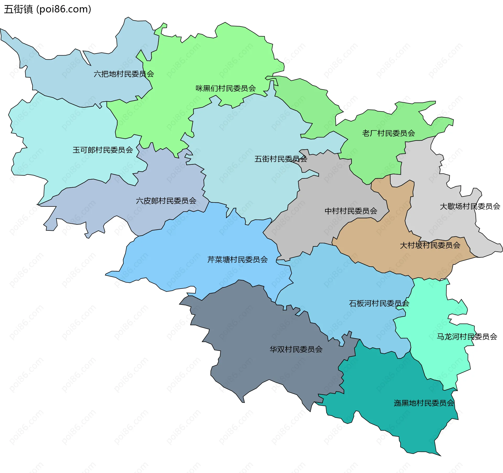 五街镇边界地图(五级行政区划)