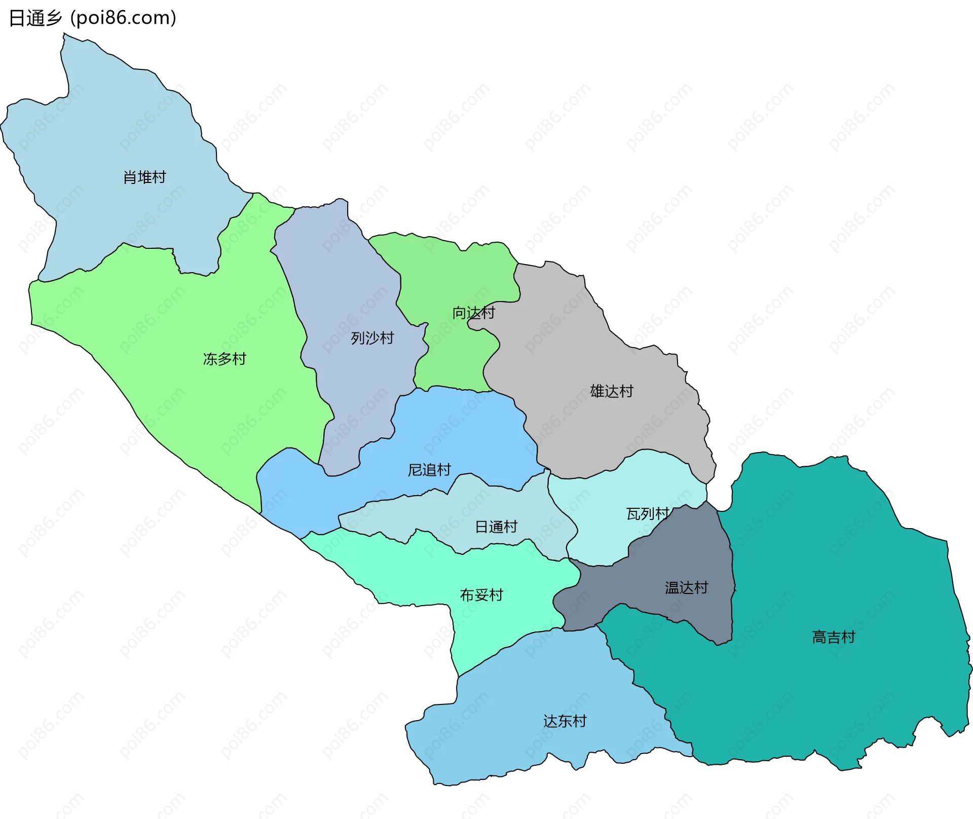 日通乡边界地图(五级行政区划)