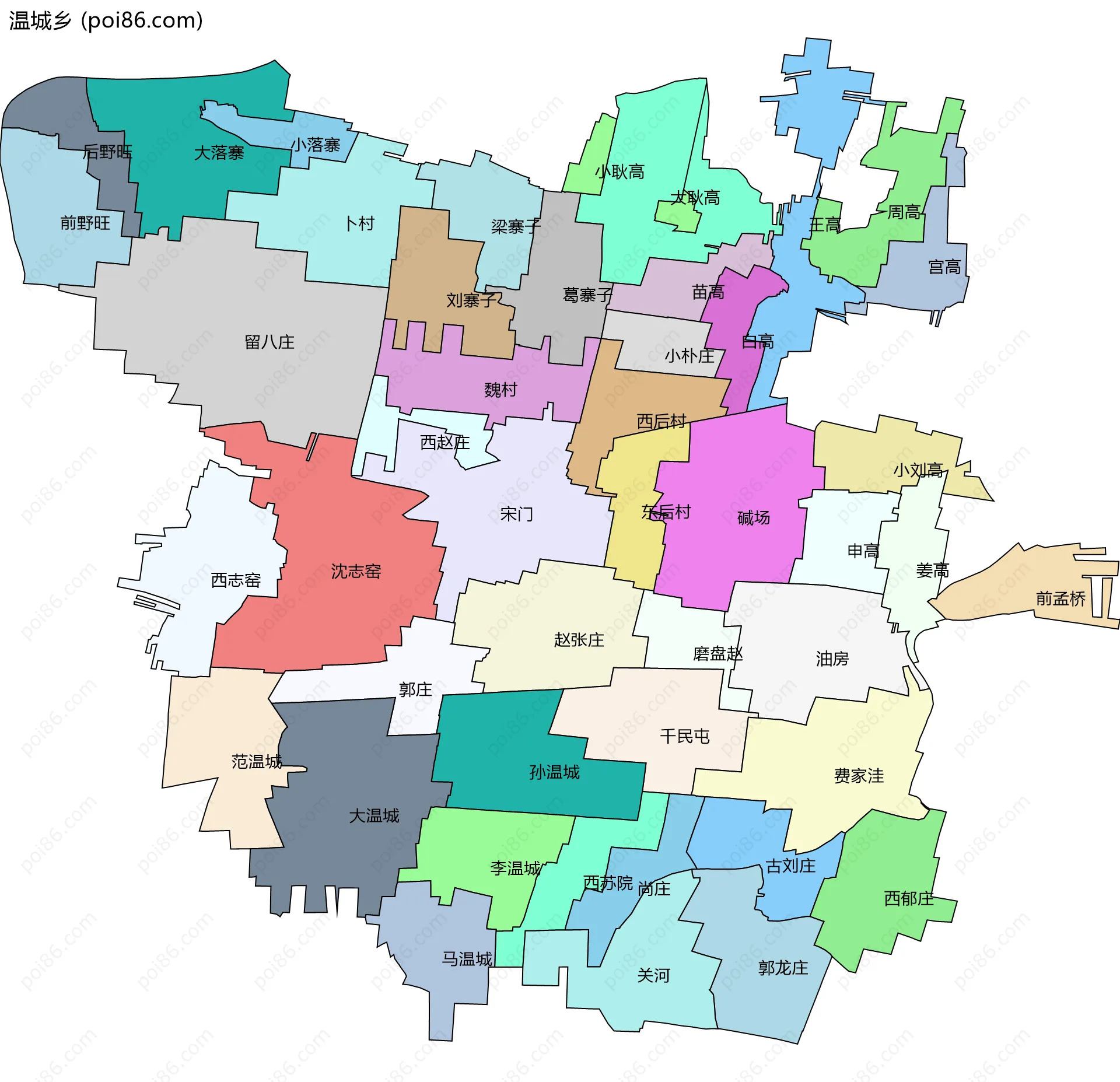 温城乡边界地图(五级行政区划)