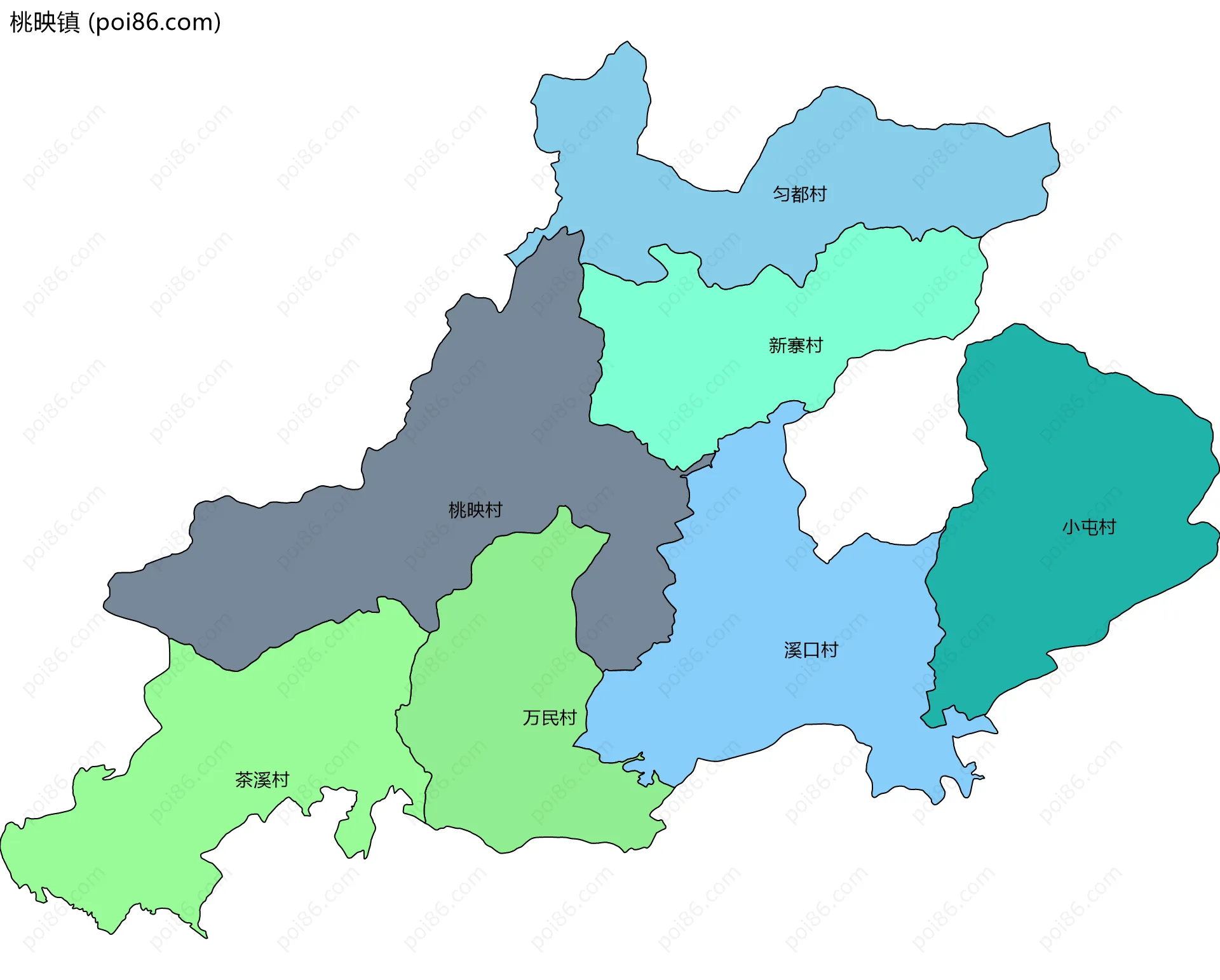 桃映镇边界地图(五级行政区划)
