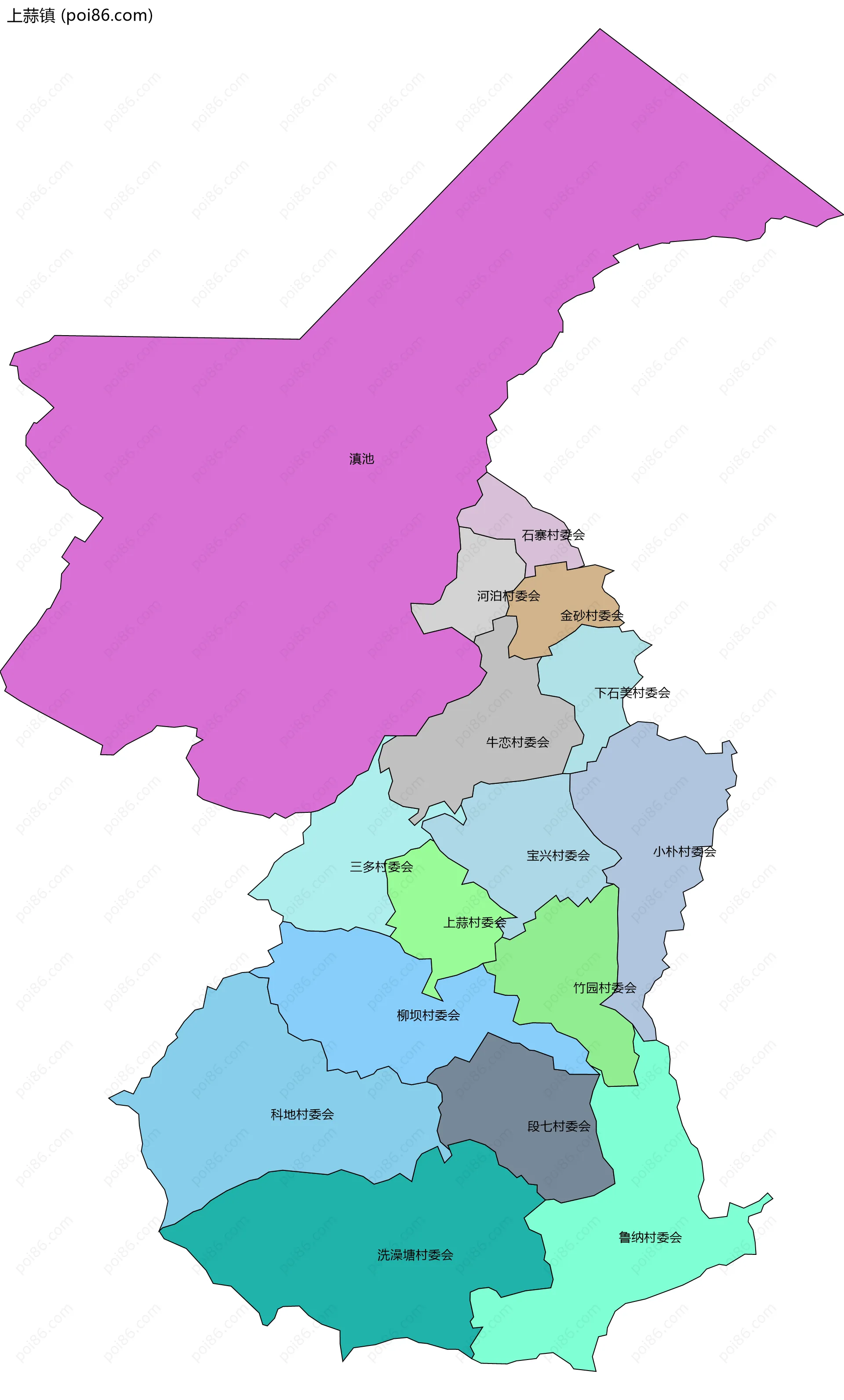 上蒜镇边界地图(五级行政区划)
