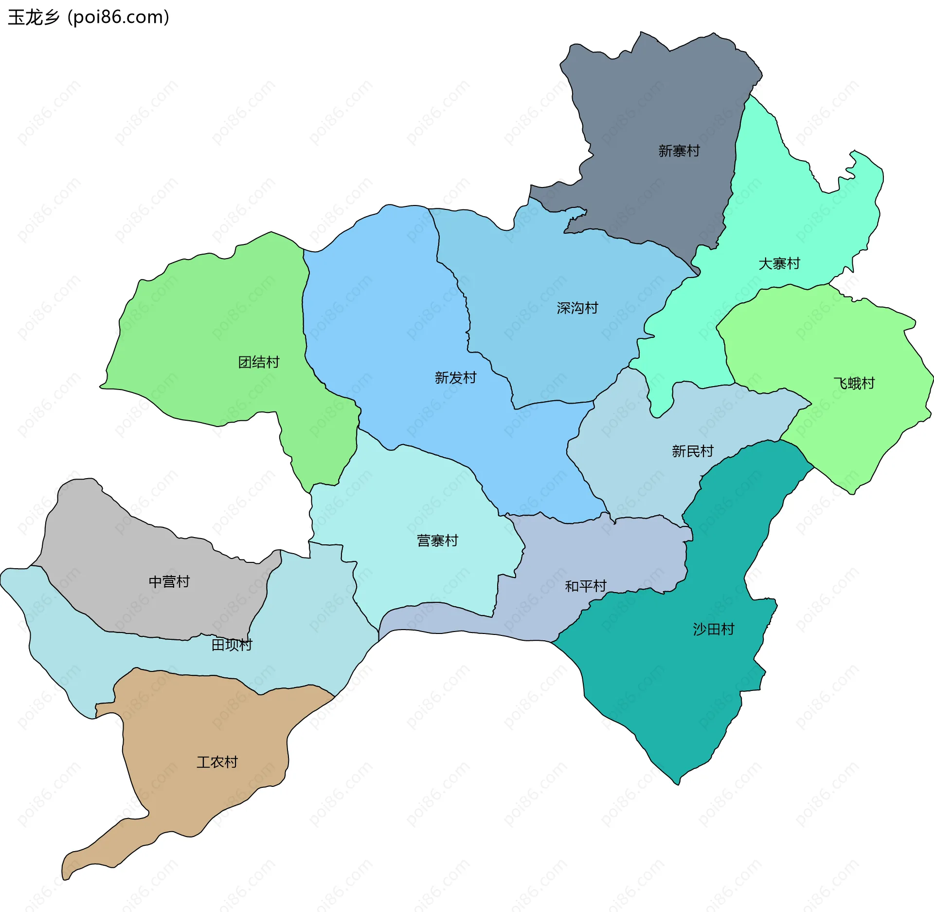玉龙乡边界地图(五级行政区划)