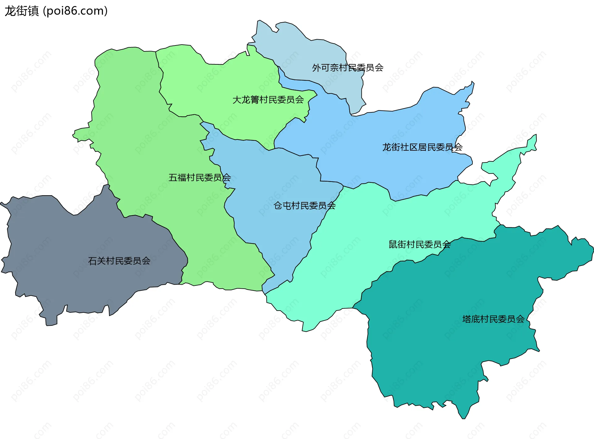 龙街镇边界地图(五级行政区划)