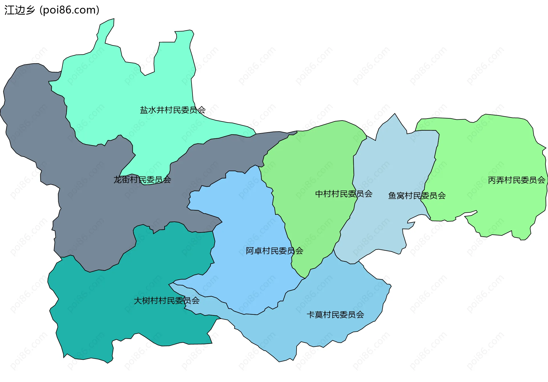 江边乡边界地图(五级行政区划)