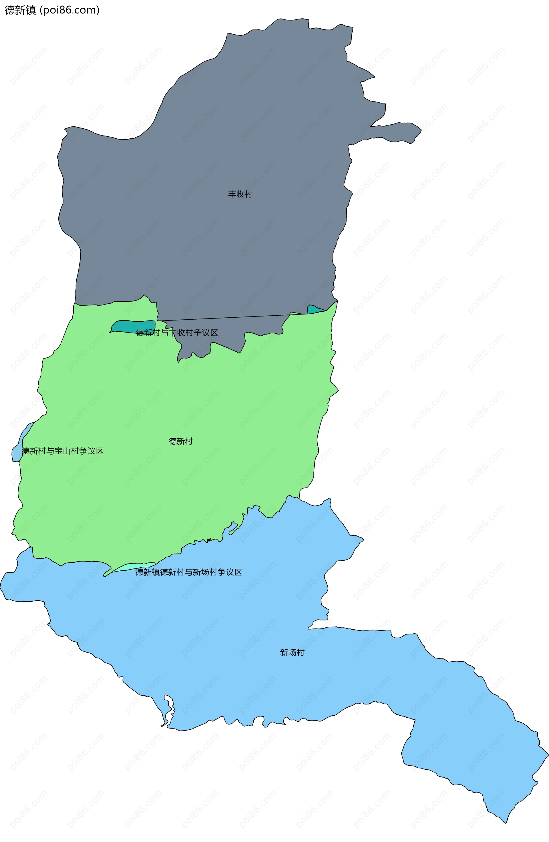 德新镇边界地图(五级行政区划)